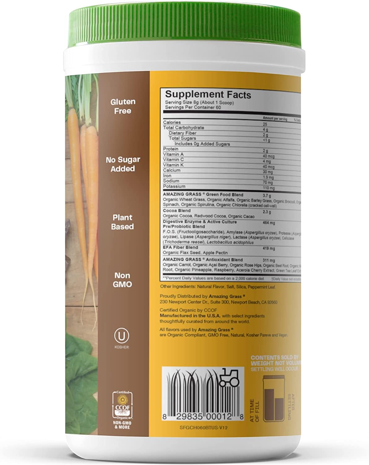 Organic Superfood Greens Powder with Digestive Enzymes & Probiotics - Amazing Grass Greens Blend with Spirulina, Chlorella, Beet Root | Chocolate Flavor | 60 Servings | Perfect for Smoothies, Juices & Daily Nutrition Boost