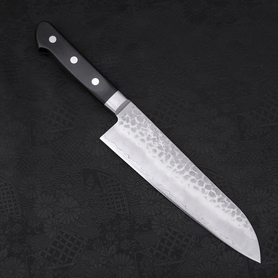 Premium Santoku Knife 180mm - AUS 10 Stainless Steel with Tsuchime Hammered Finish & Ergonomic Western Black Handle - Perfect for Sushi, Vegetables, and Precision Kitchen Tasks