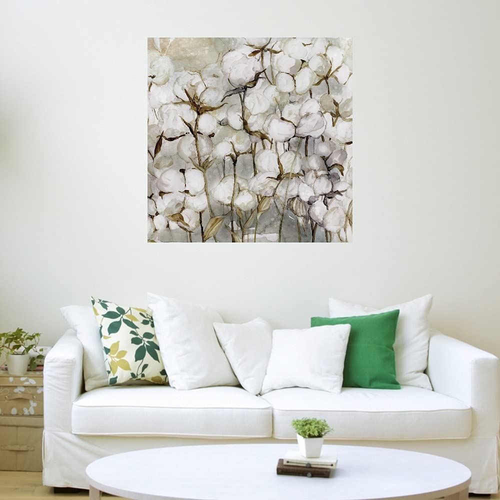 Botanical Wall Art Canvas Prints - 48x48 Inch Cotton Field & Plant Pictures for Bathroom & Bedroom Decor - Handmade by Artist Carol Robinson - Perfect for Home, Office & Spa Interior Design