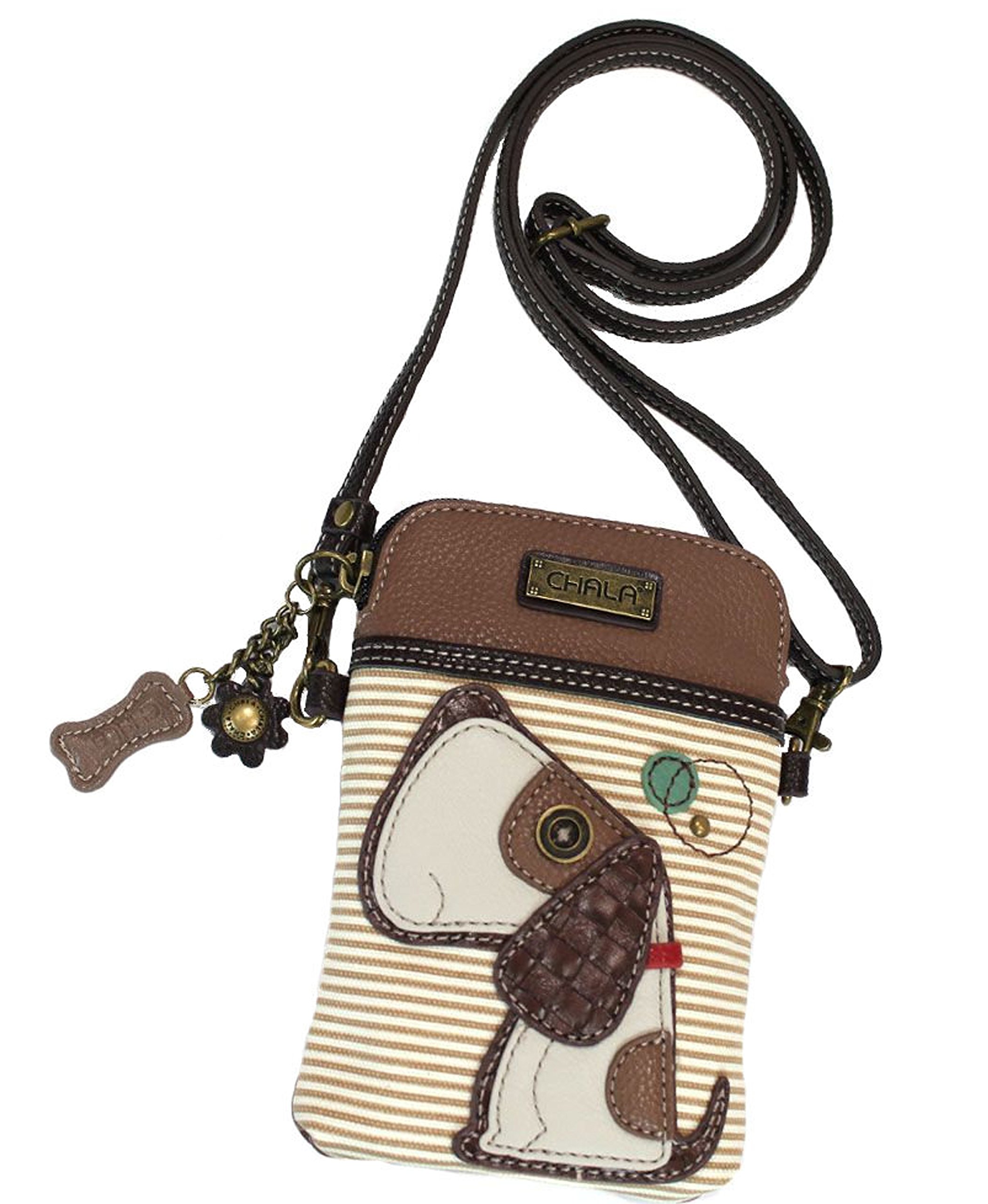 Chala Toffy Dog Crossbody Phone Purse for Women - Convertible Strap Handbag for Dog Lovers & Pet Moms (Brown Stripe) | Perfect for Daily Use, Dog Walks & Shopping