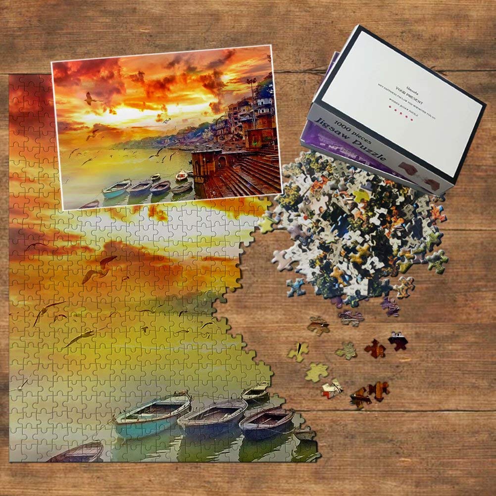 1000 Piece India Jigsaw Puzzle - Ganges River & Varanasi Scenic Wooden Puzzle - Travel Souvenir & Home Decor for Adults & Kids - Perfect for Family Game Night & Educational Activities