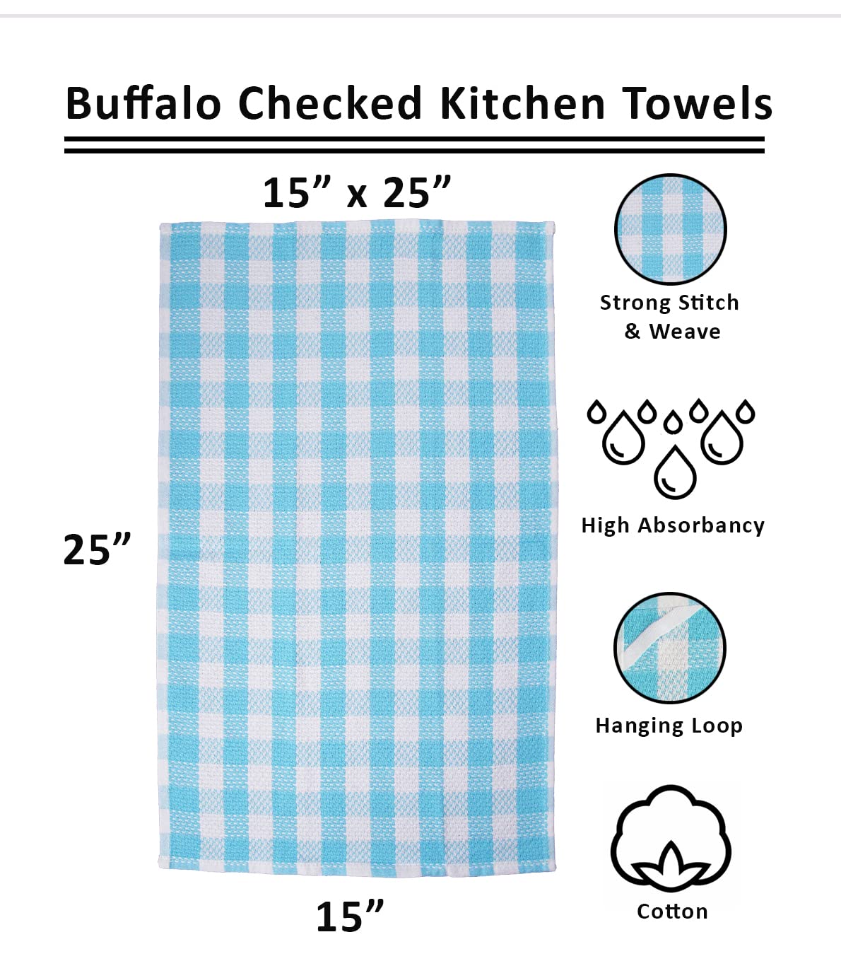 Buffalo Plaid Teal Kitchen Towels Set - 100% Cotton Dishcloths for Washing & Drying Dishes - 8-Piece Set for Kitchen & Dining