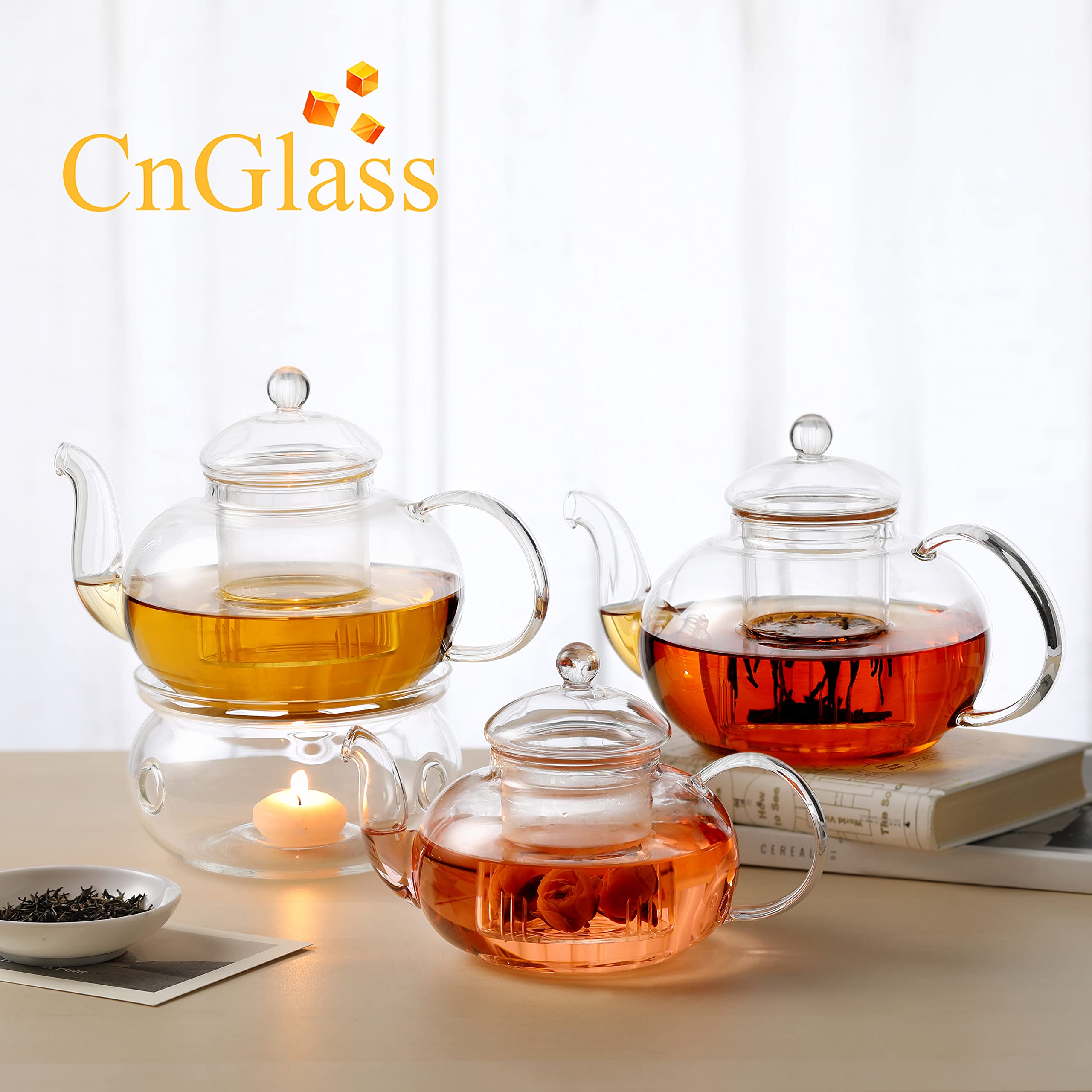 Premium 1200ml Glass Teapot with Removable Infuser - Stovetop Safe Tea Kettle for Blooming & Loose Leaf Tea - Perfect for Home, Office, and Gift Giving