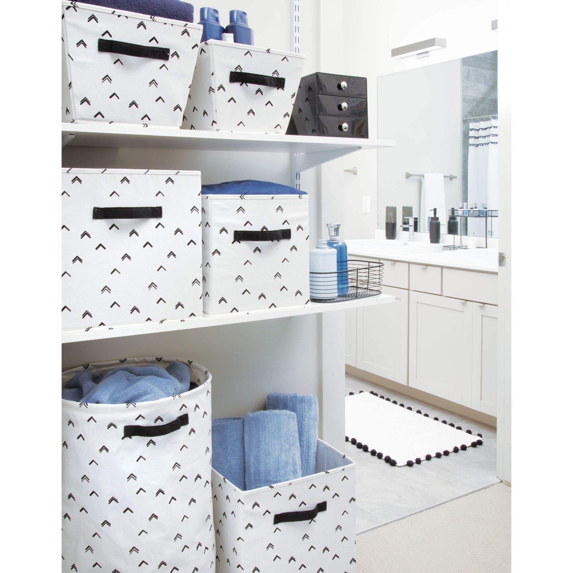 iDesign Arrow Fabric Storage Bin - Medium Angled Basket with Dual Side Handles for Closet Organization, Bedroom Storage, Toys & Nursery (Black & White) | Perfect for Home Organization & Kids Room Decor