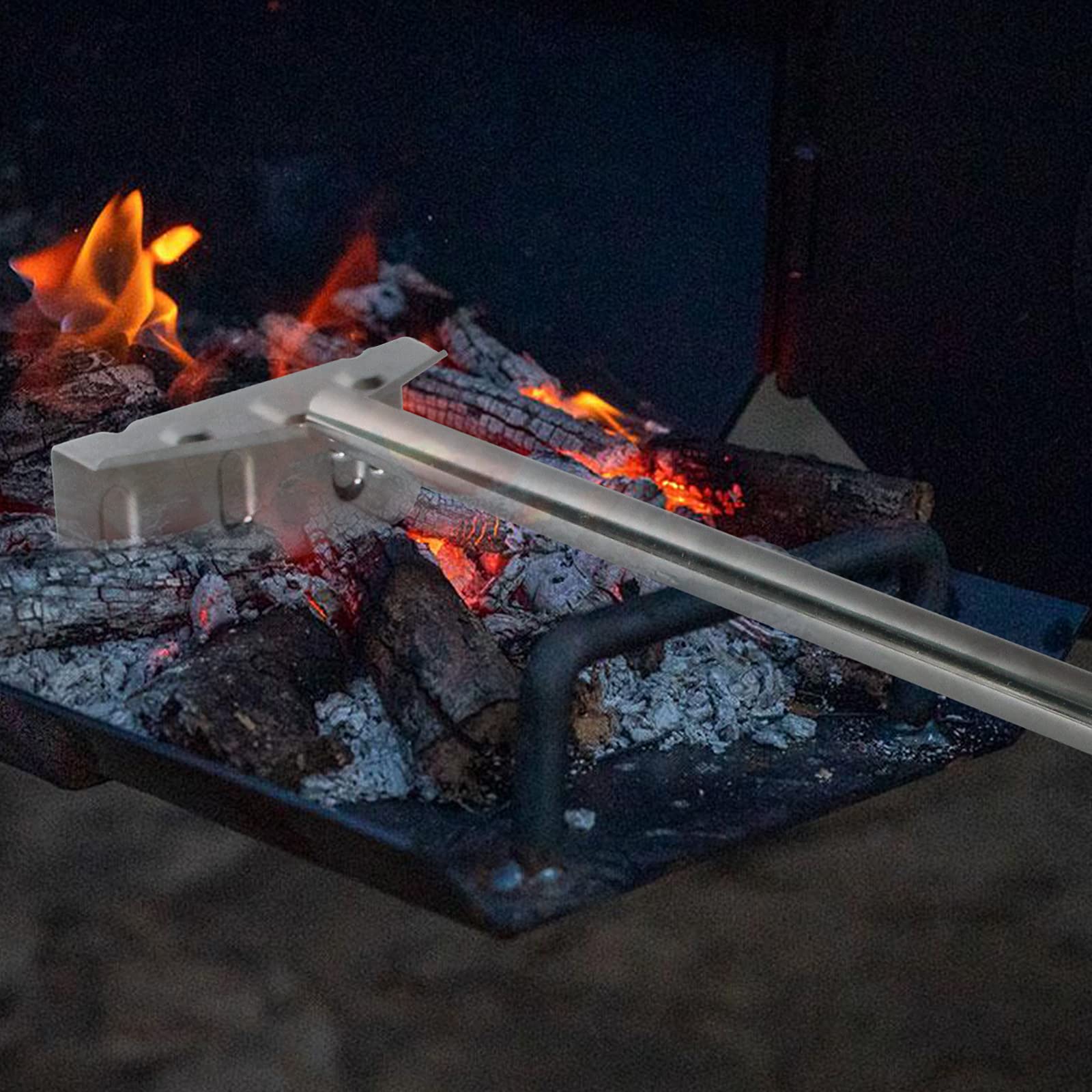 Heavy Duty Charcoal Grill Rake with Rubber Handle - 32 Inch Ash Tool for Kettle Grills & Pizza Ovens - Perfect for Backyard BBQs, Camping & Outdoor Cooking