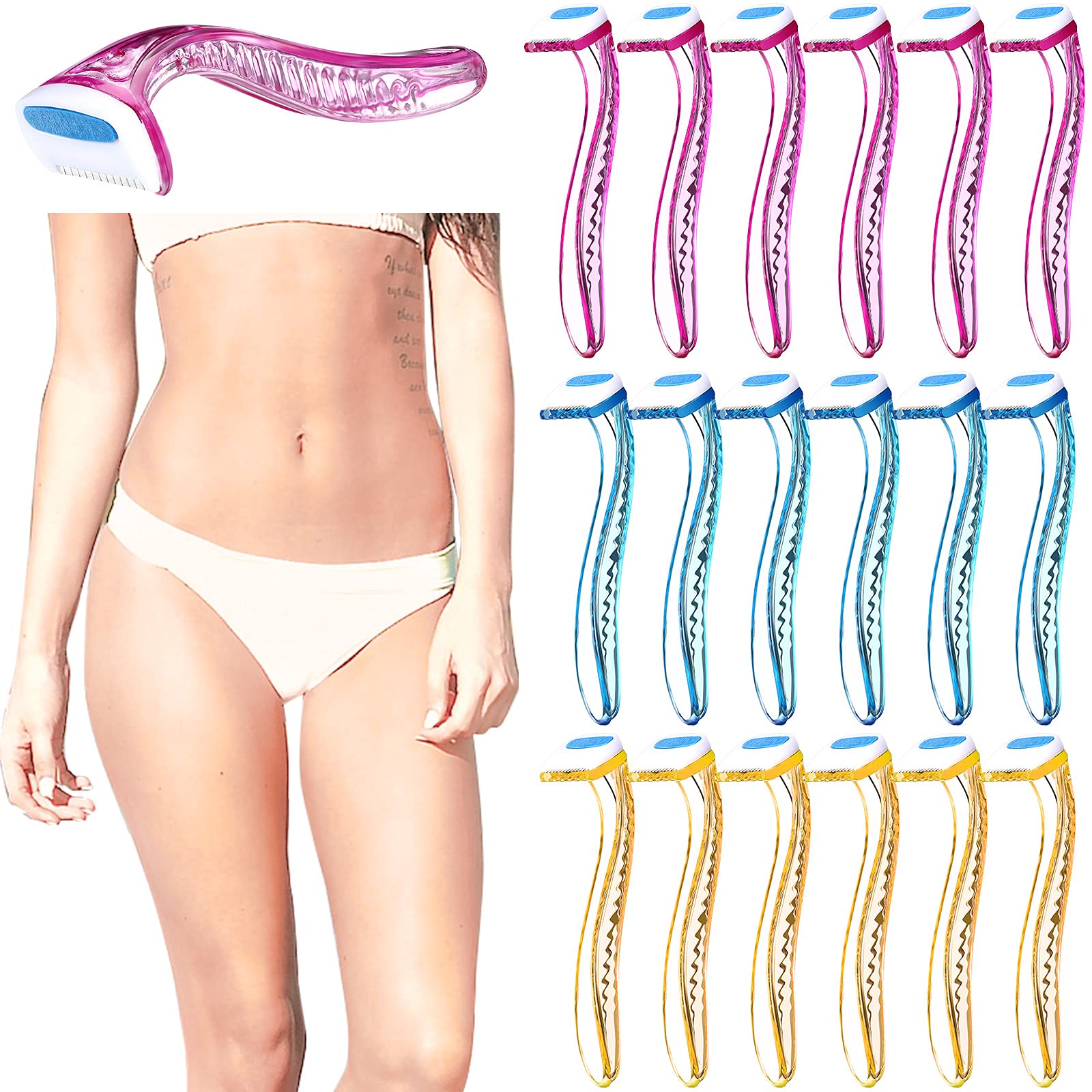 Honoson 16-Pack Women's Disposable Razors for Sensitive Skin - Beginner Shaving Kit with Rose Red, Blue & Yellow Razors - Perfect for Travel, Gym & Everyday Smooth Shaving