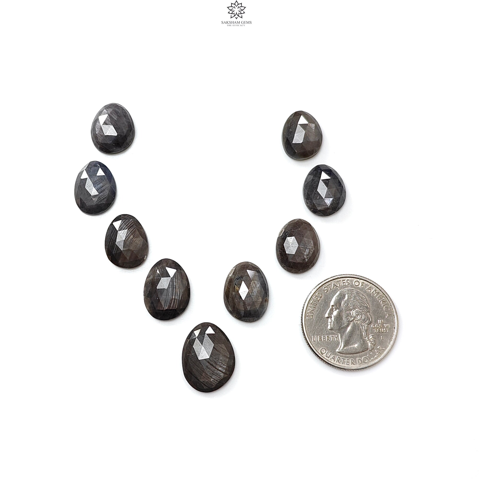 Natural Untreated Golden Brown & Silver Gray Sapphire Gemstone Rose Cut Slices - Faceted Egg Shape 9pcs Lot for Jewelry Making (Perfect for Rings, Necklaces, Earrings & DIY Craft Projects)