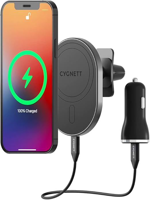Cygnett MagHold Magnetic Car Wireless Charger - 10W Fast Charging, Strong Magnetic Mount for iPhone & Android - Perfect for Commuting, Road Trips & Hands-Free Driving