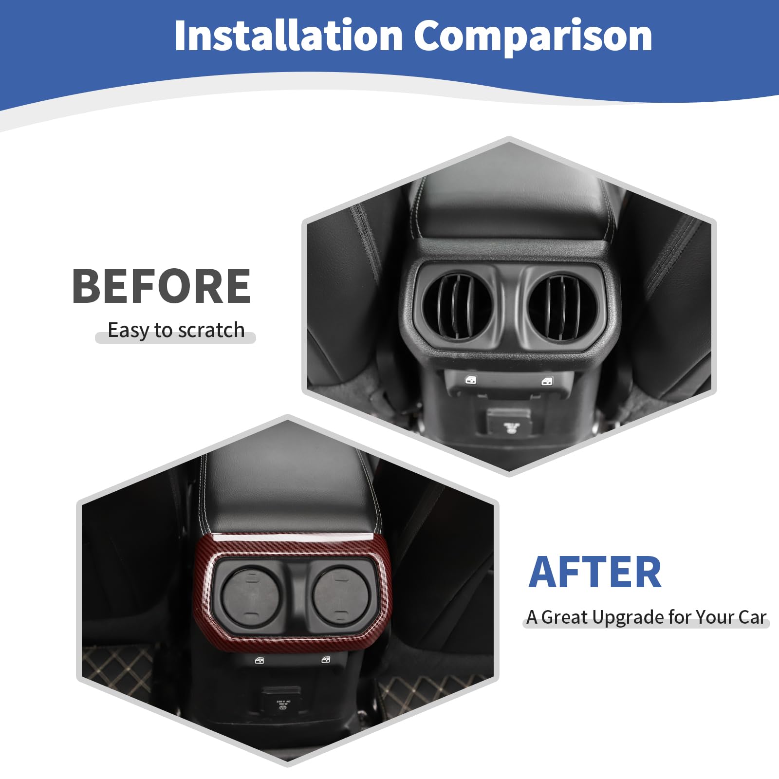 Jeep Wrangler JL JLU & Gladiator JT Rear AC Vent Trim Frame (2018-2024) - RT-TCZ Red Carbon Fiber Interior Upgrade | Perfect for Off-Roading & Custom Jeep Modifications