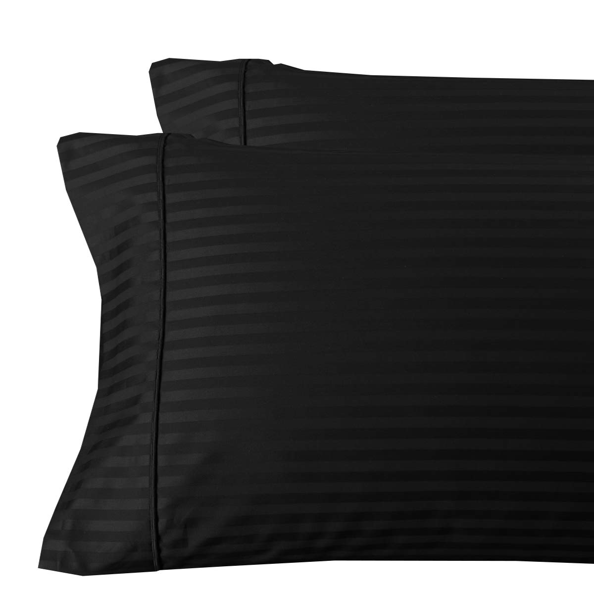 Premium Set of 2 Black 300-Thread Count Striped Queen Size Pillowcases - Soft & Breathable for Ultimate Comfort - Perfect for Bedroom, Hotel, or Guest Room Decor