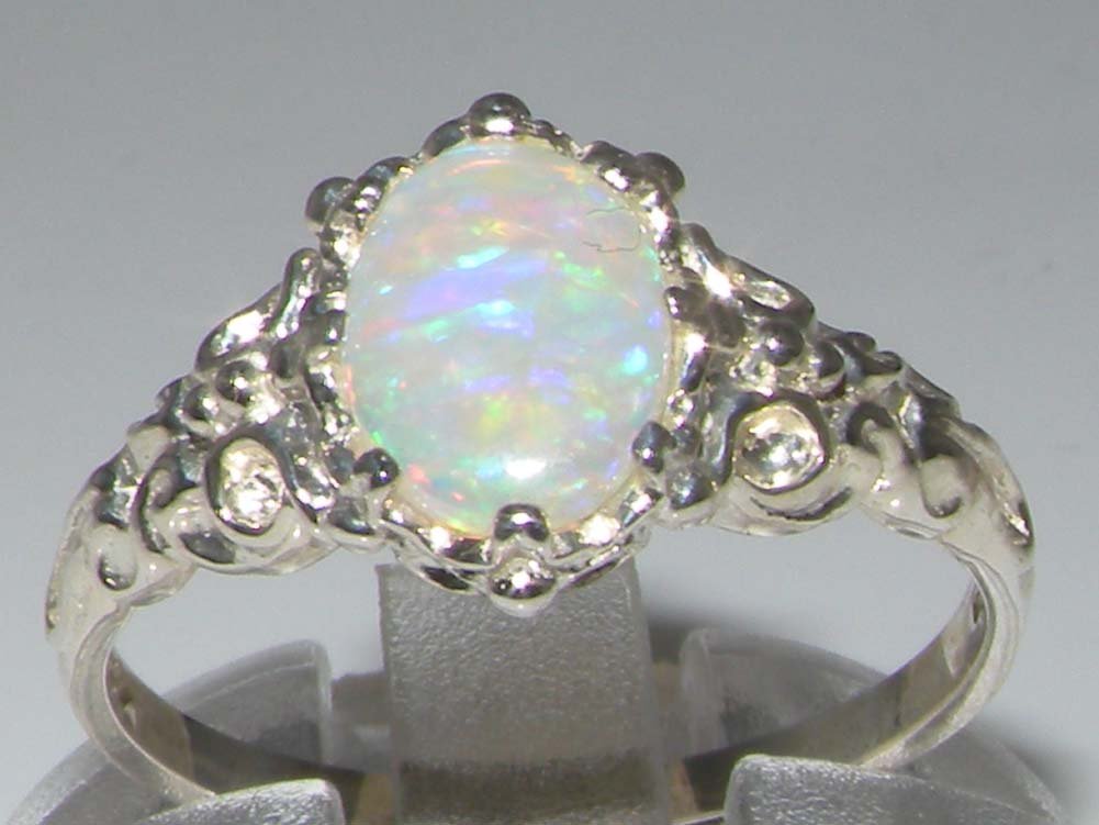 925 Sterling Silver Genuine Opal Women's Band Ring - Elegant Stackable Ring for Everyday Wear, Gift for Her, Wedding, Anniversary & Special Occasions