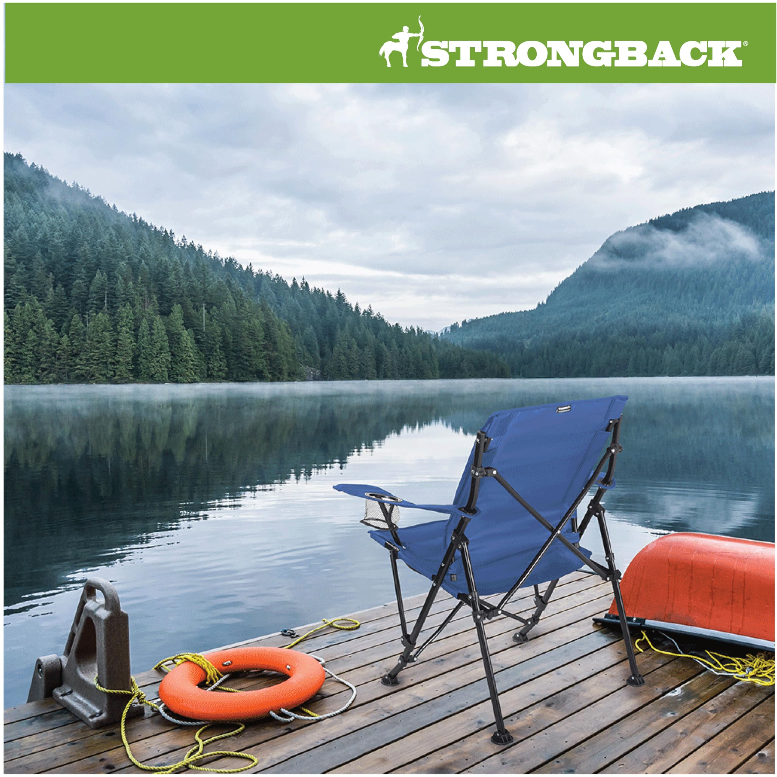 STRONGBACK Heavy Duty Camping Chair with Lumbar Support - Portable Folding Backpack Chair for Outdoor Adventures - Perfect for Camping, Hiking, Beach & Backyard Use - Navy Blue