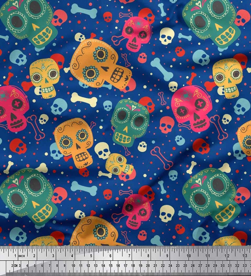 Soimoi Moss Georgette Brown Fabric by The Yard - 42 Inch Wide - Dot, Bone & Skull Print - Minimalist Chic Fabric for DIY Dresses, Curtains & Home Decor