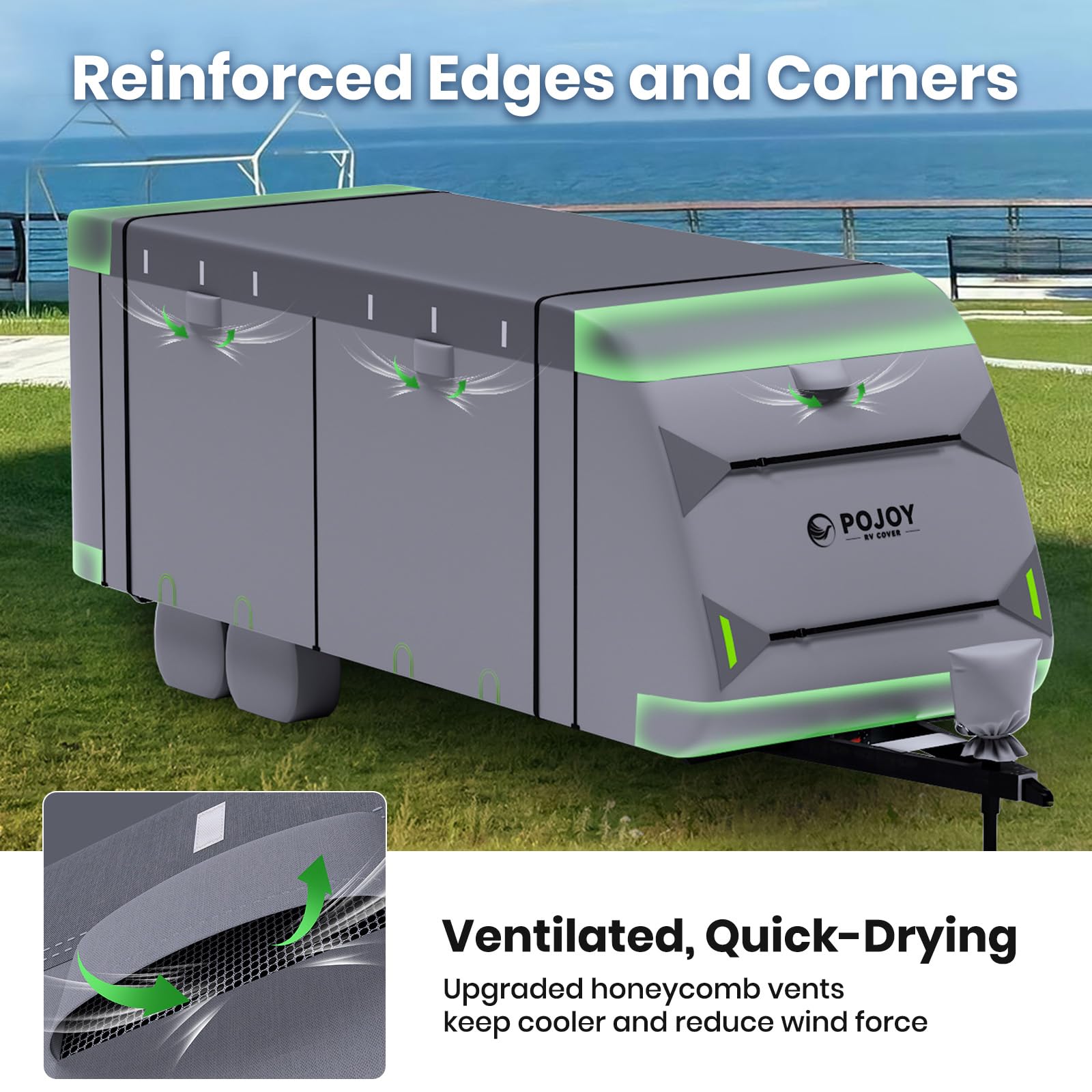 Heavy Duty 600D Oxford RV Cover - Waterproof, Windproof, UV Resistant Camper Trailer Cover with Tongue Jack & Tire Covers | Fits 18'1