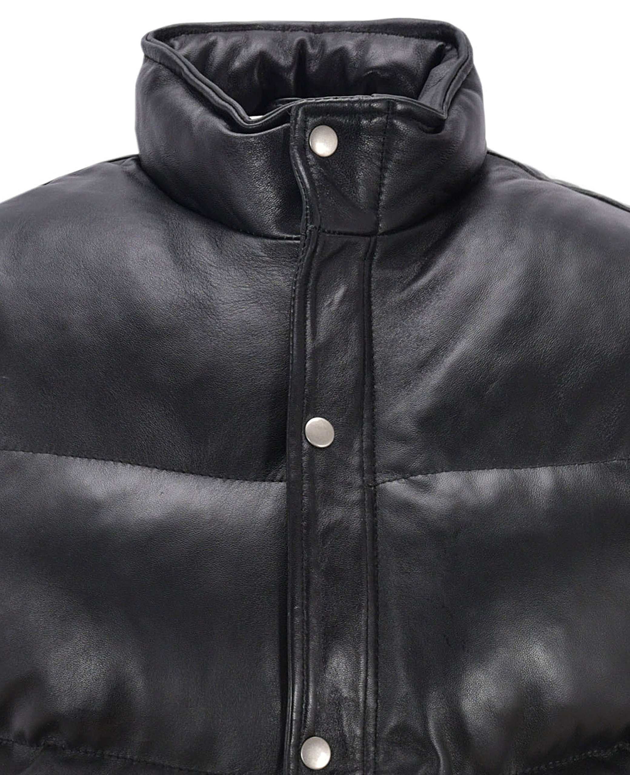 Men's Padded Lambskin Leather Puffer Vest - Winter Warm Casual Waistcoat for Outdoor Activities & Street Style Fashion