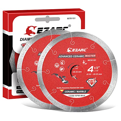 EZARC 4.5 Inch Diamond Blade for Angle Grinder - Premium Ceramic & Porcelain Cutting Disc (2-Pack) - Wet/Dry Tile Cutting for Bathroom Renovation, Kitchen Backsplash Installation & Flooring Projects