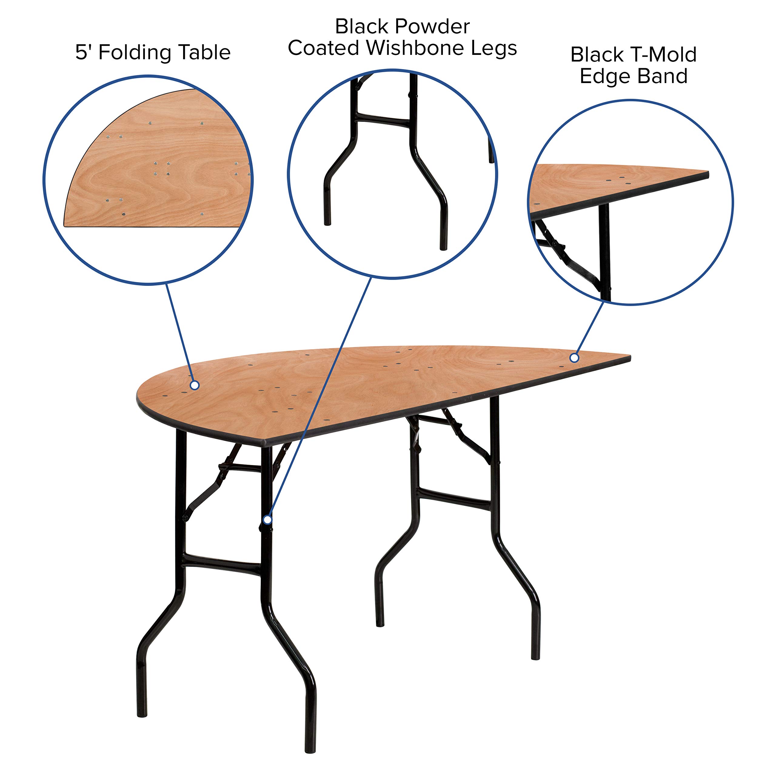 5-Foot Half-Round Wood Folding Banquet Table - Sturdy Portable Event & Catering Table for Weddings, Parties & Outdoor Gatherings