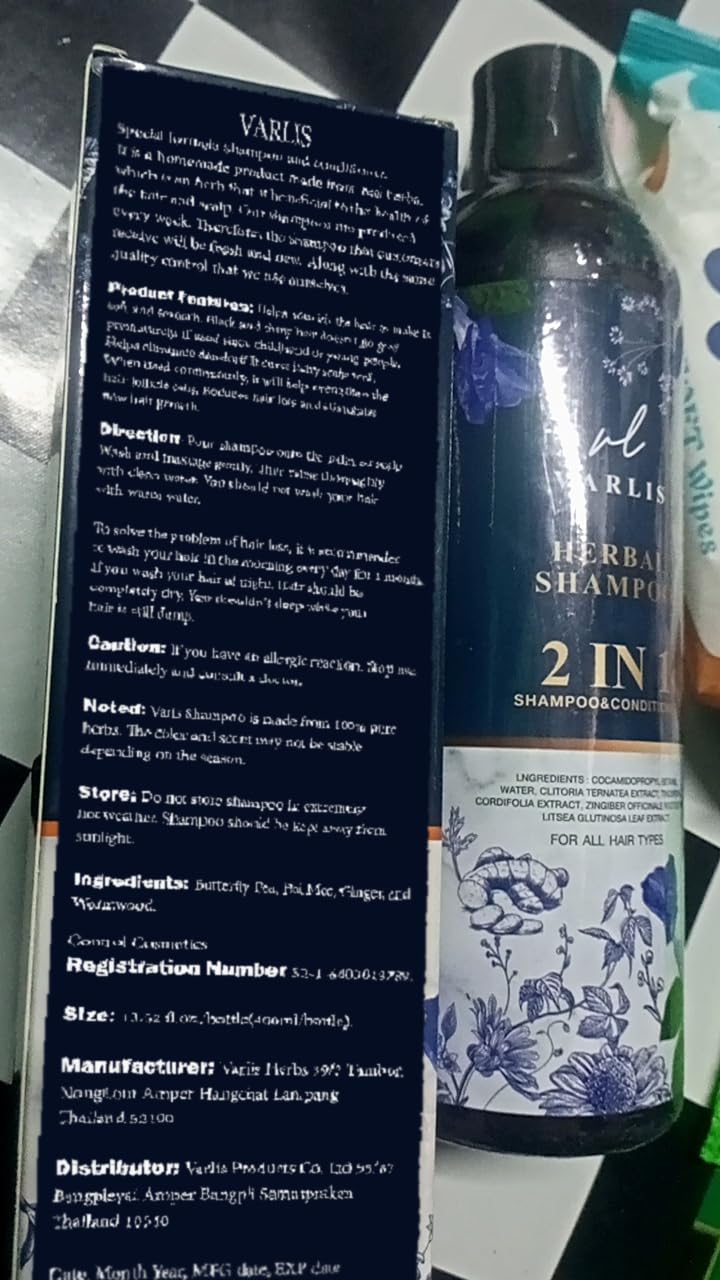 Varlis Herbal Shampoo & Conditioner 2-in-1 with Butterfly Pea & Ginger - 13.52 Fl Oz for Nourished, Smooth Hair - Natural Hair Care Gift Set of 3 by Beautygoodshop - Perfect for Dry, Damaged Hair & Scalp Care at Home or Salon