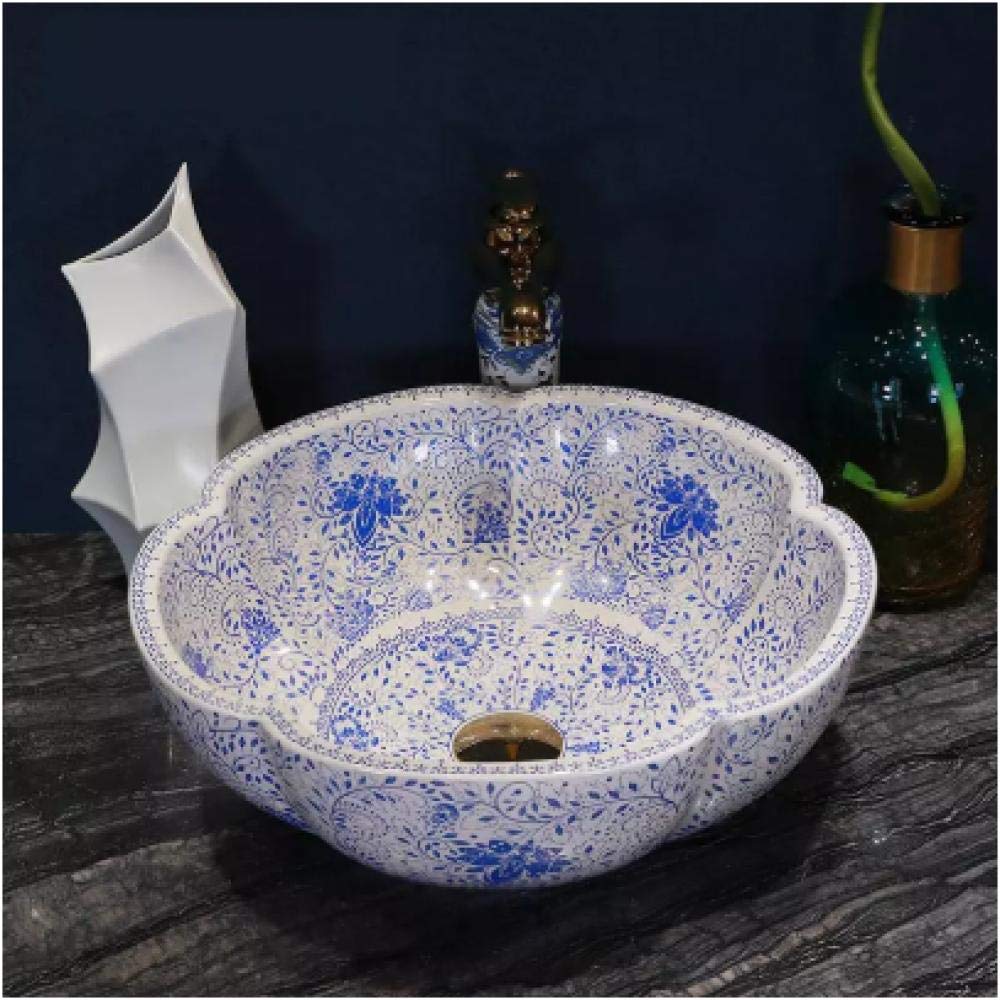 LEFEDA Handmade Ceramic Vessel Sink - Blue Art Basin for Bathroom Vanity, Countertop Washbasin | Perfect for Modern Bathrooms, Powder Rooms & Luxury Home Decor