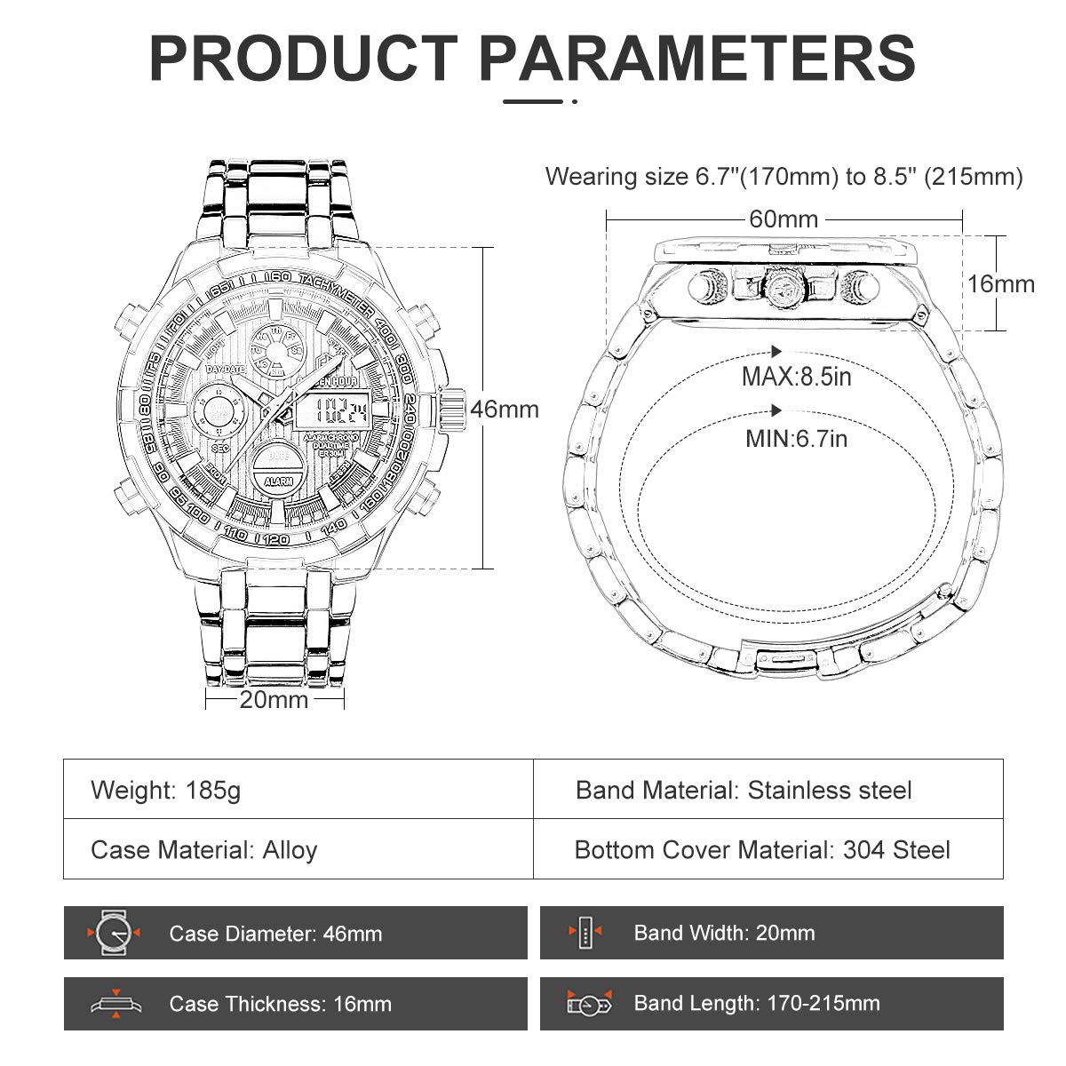 GOLDEN HOUR Luxury Stainless Steel Analog Digital Watch for Men - Waterproof Sports Wristwatch with Heavy Duty Design | Perfect for Outdoor Activities, Hiking & Everyday Wear