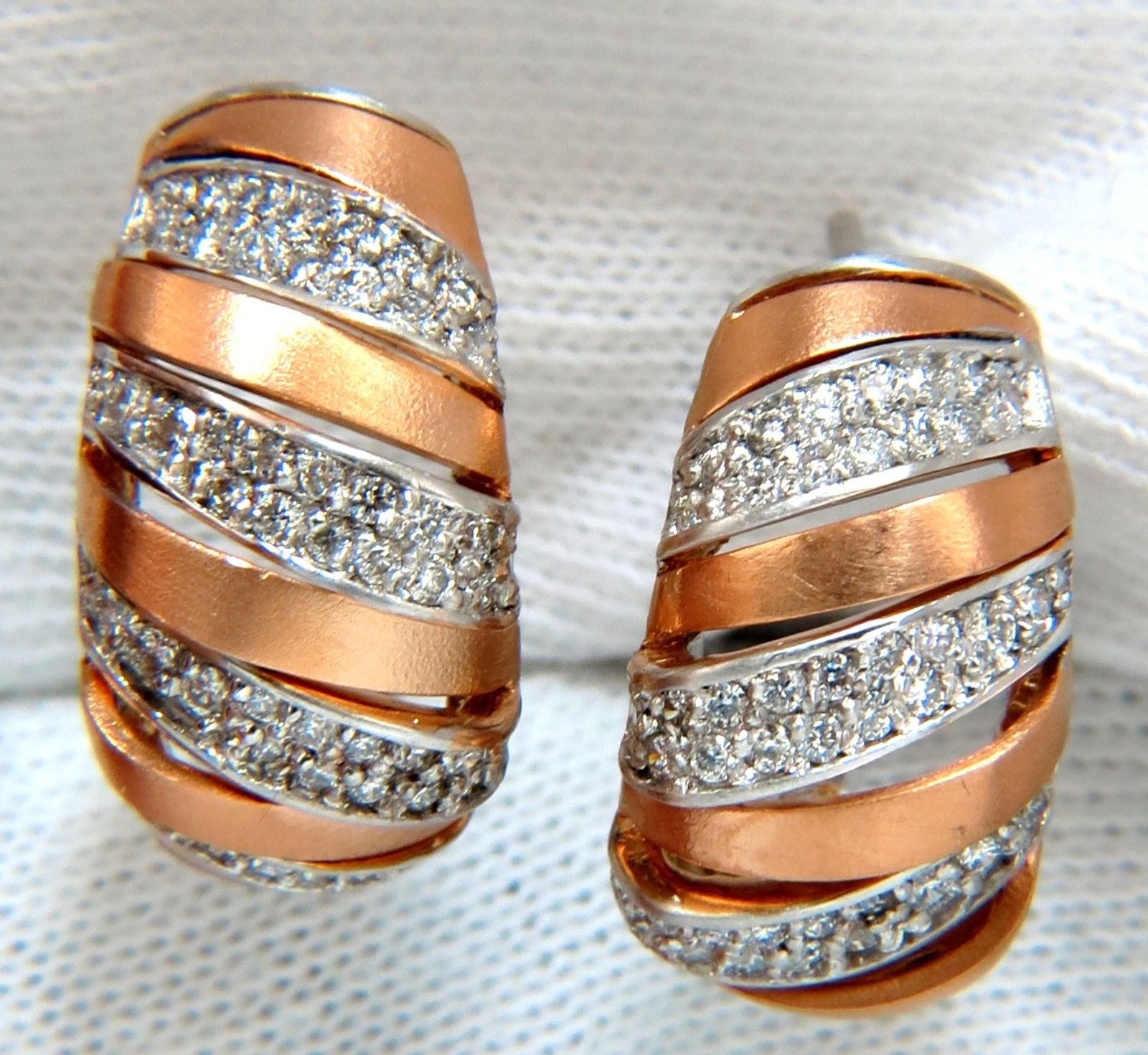 1.00CT Natural Diamonds Hoop Earrings 14K Rose Gold G/VS 3D Slant Striped Design - Perfect for Weddings, Parties & Everyday Elegance