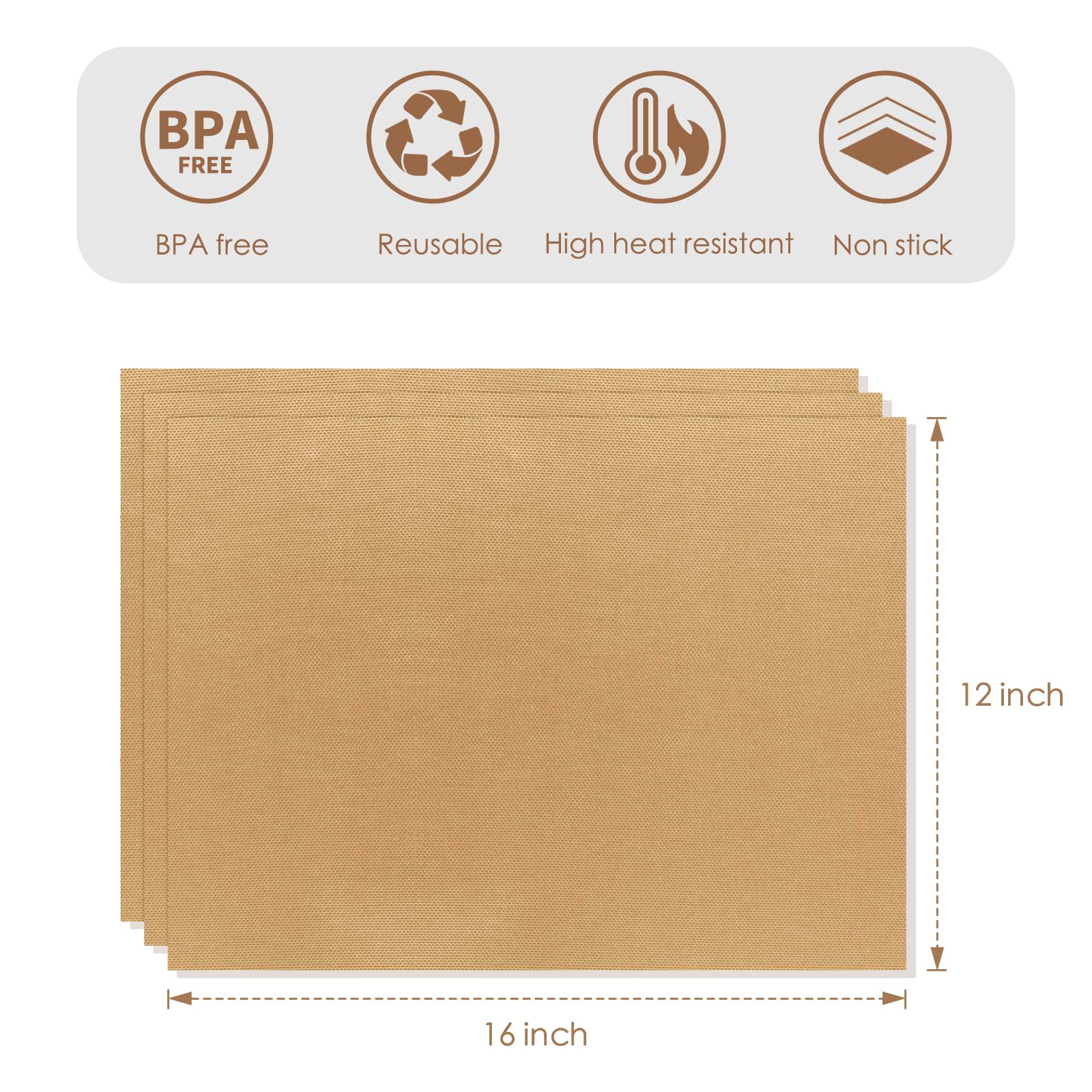 Gabelly 3 Pack 12 x 16 Inch PTFE Teflon Sheet for Heat Press Transfer - Non-Stick Reusable Craft Mat, Heat Resistant up to 536℉ - Protects Iron & Heat Press Machines - Perfect for T-Shirt Printing, Sublimation & DIY Crafts
