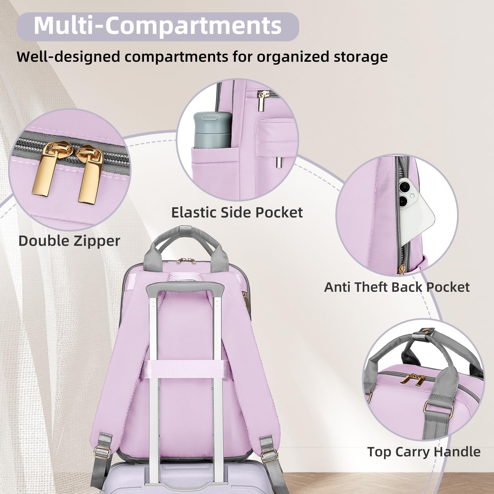 **Lavender 20-Inch Hard Shell Carry-On Luggage for Women – 3-Piece Set with Spinner Wheels & TSA Lock, Airline Approved (22x14x9 Inches) – Perfect for Business Trips, Weekend Getaways & Air Travel**