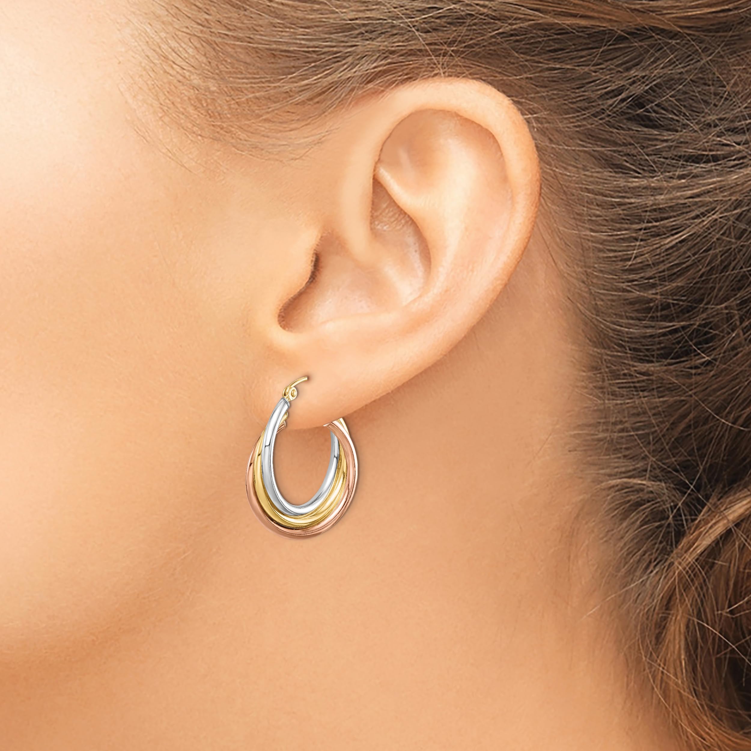 14K Gold Plated Sterling Silver Tri-Color Hoop Earrings for Women - Perfect for Parties, Weddings & Everyday Wear