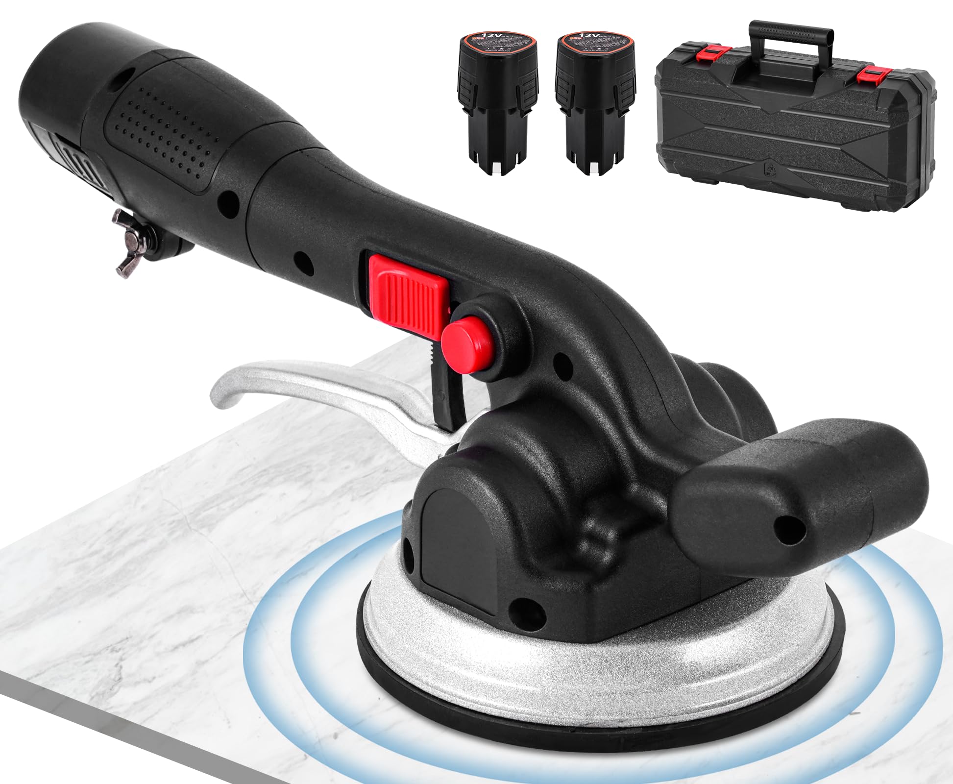 MXBAOHENG 6-Speed Tile Vibrator 19000VPM 4500mAh with Suction Cup, 100kg Load Capacity for 30-120cm Ceramic Tiles (2 Batteries Included) - Perfect for Tile Installation, Renovation & DIY Projects