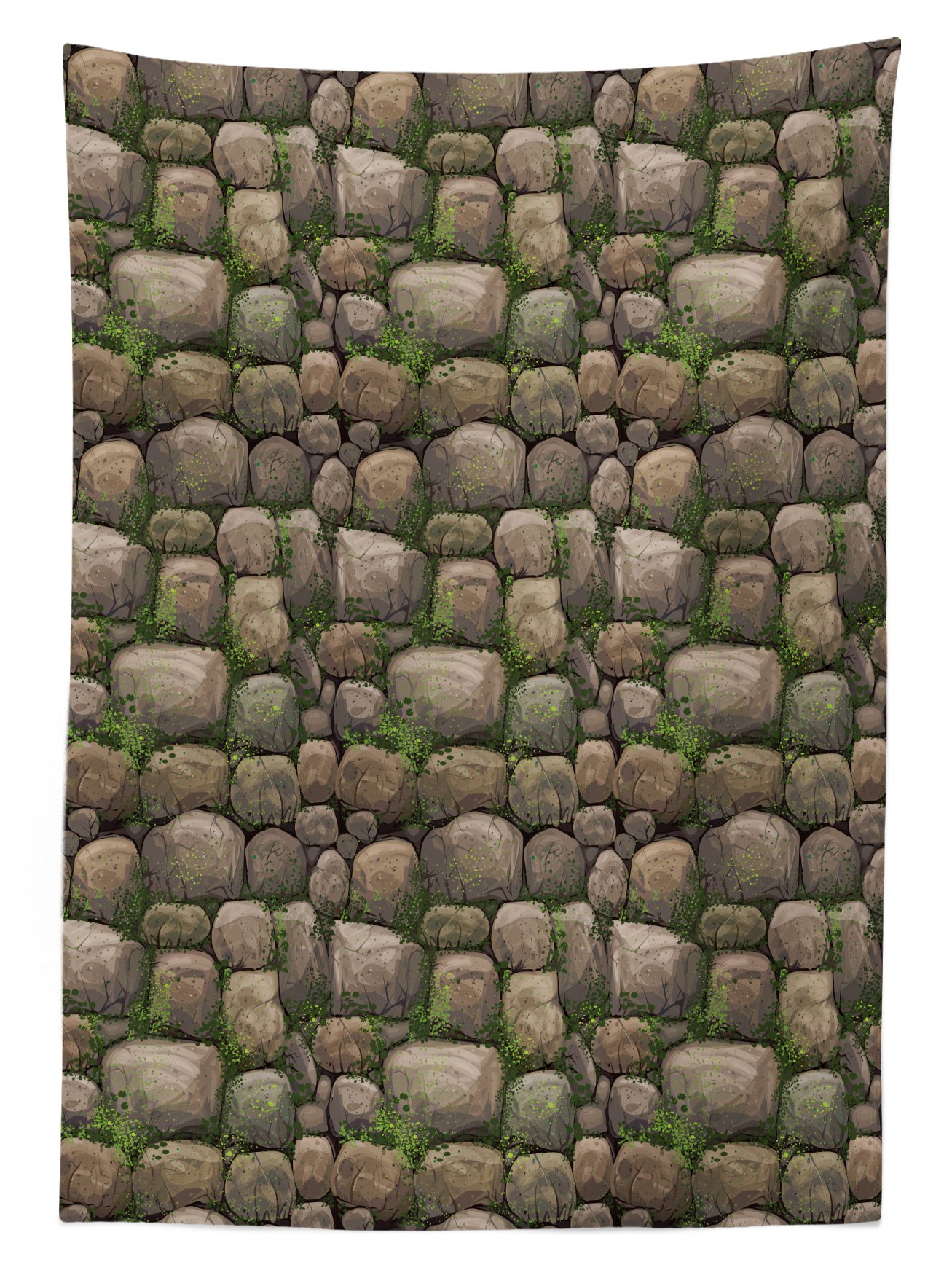 Ambesonne Waterproof Outdoor Tablecloth - Mossy Stone Forest Design, Washable Picnic Table Cover 58x120 Inches, Dark Taupe & Fern Green - Perfect for Camping, BBQs, Garden Parties and Outdoor Dining
