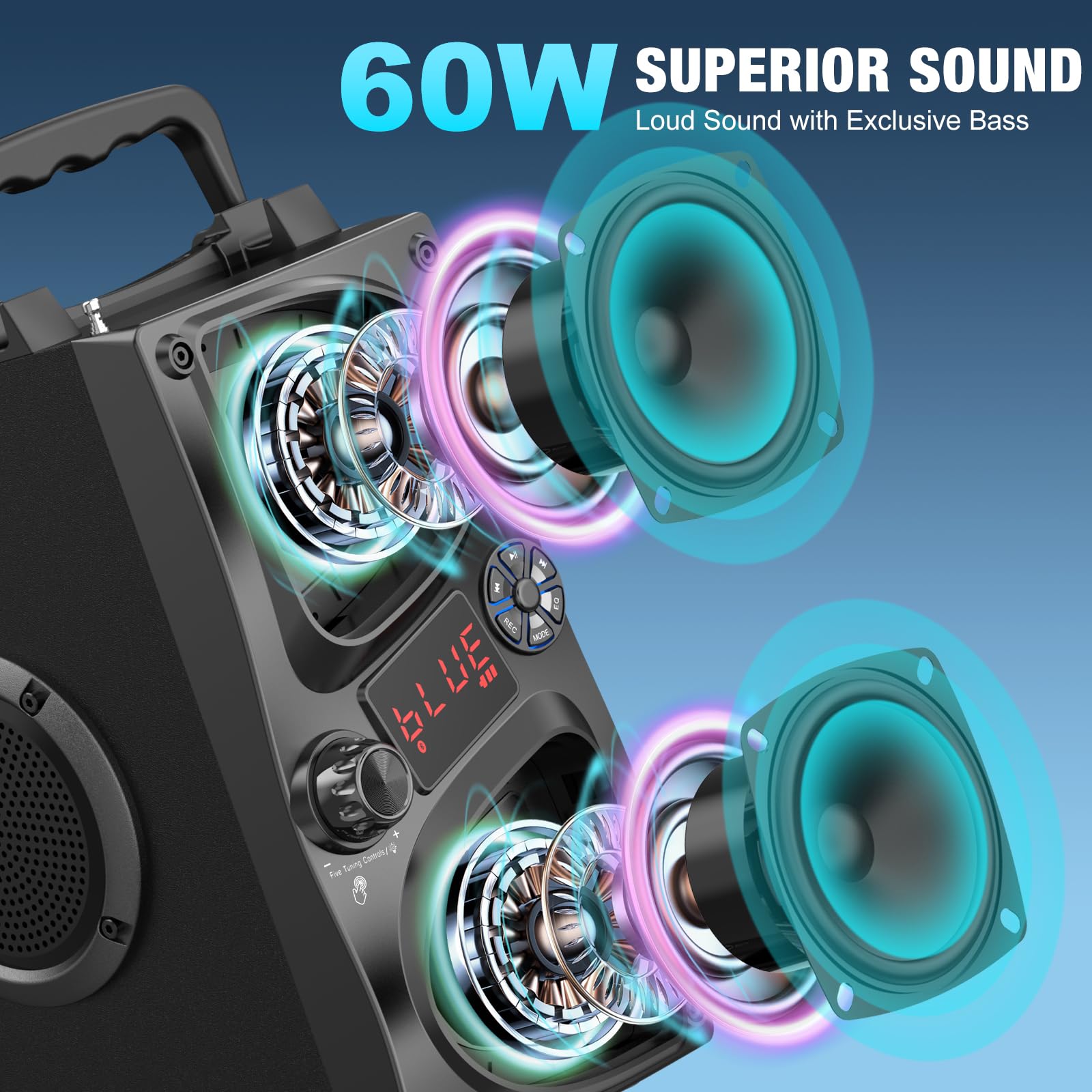 Portable Bluetooth Karaoke Machine with 2 Wireless Microphones & LED Lights - Singing Speaker for Kids & Adults - Perfect for Home Parties, Birthdays & Family Gatherings - Compatible with All Smartphones