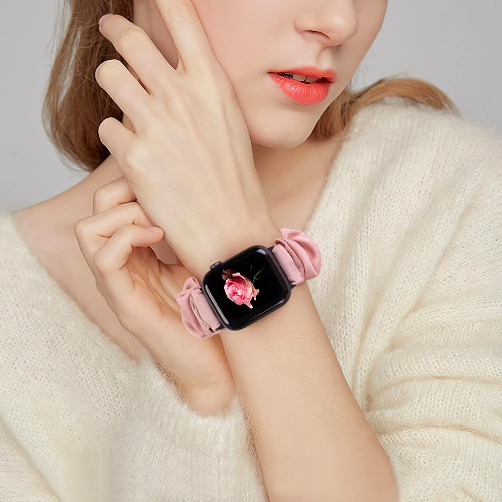 3 Pack Apple Watch Bands for Women - Soft Fabric Scrunchies Compatible with iWatch Ultra 2/Series 10/9/8/7/6/5/4/3/2/1/SE (38mm-49mm) - Stylish Printed Wristbands for Workout, Office & Everyday Wear