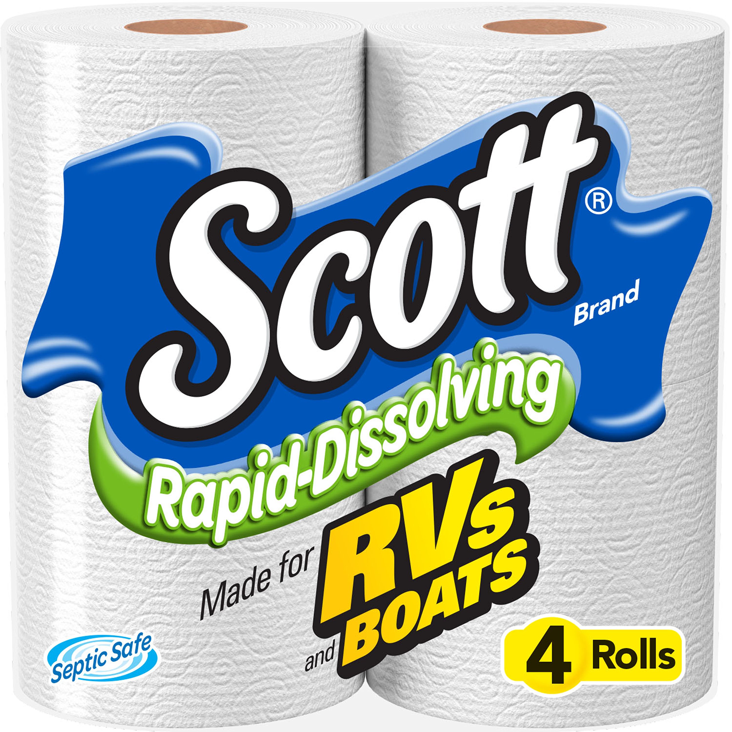 Scott Rapid-Dissolving Toilet Paper - 48 Rolls (4 Packs of 12) - Septic Safe, RV & Marine Bath Tissue for Camping, Boating & Travel - Biodegradable & Eco-Friendly