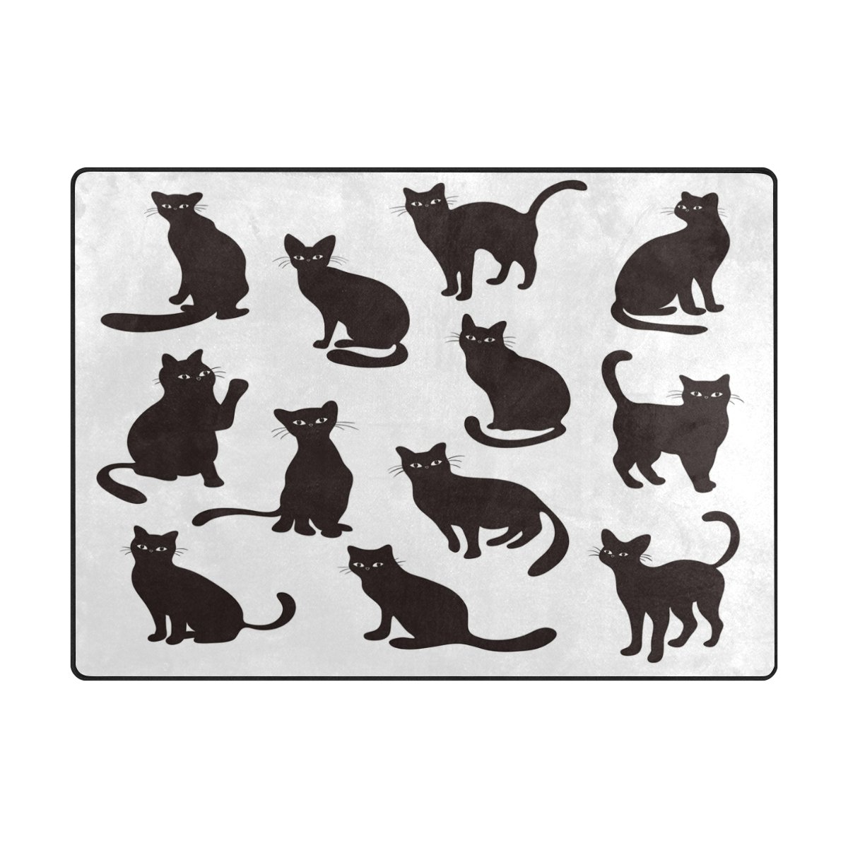 ALAZA Black Cute Cartoon Cat Silhouette Area Rug - 7' x 5' Soft Non-Slip Floor Mat for Living Room, Bedroom, Nursery | Perfect for Home Decor, Pet Lovers & Cozy Spaces