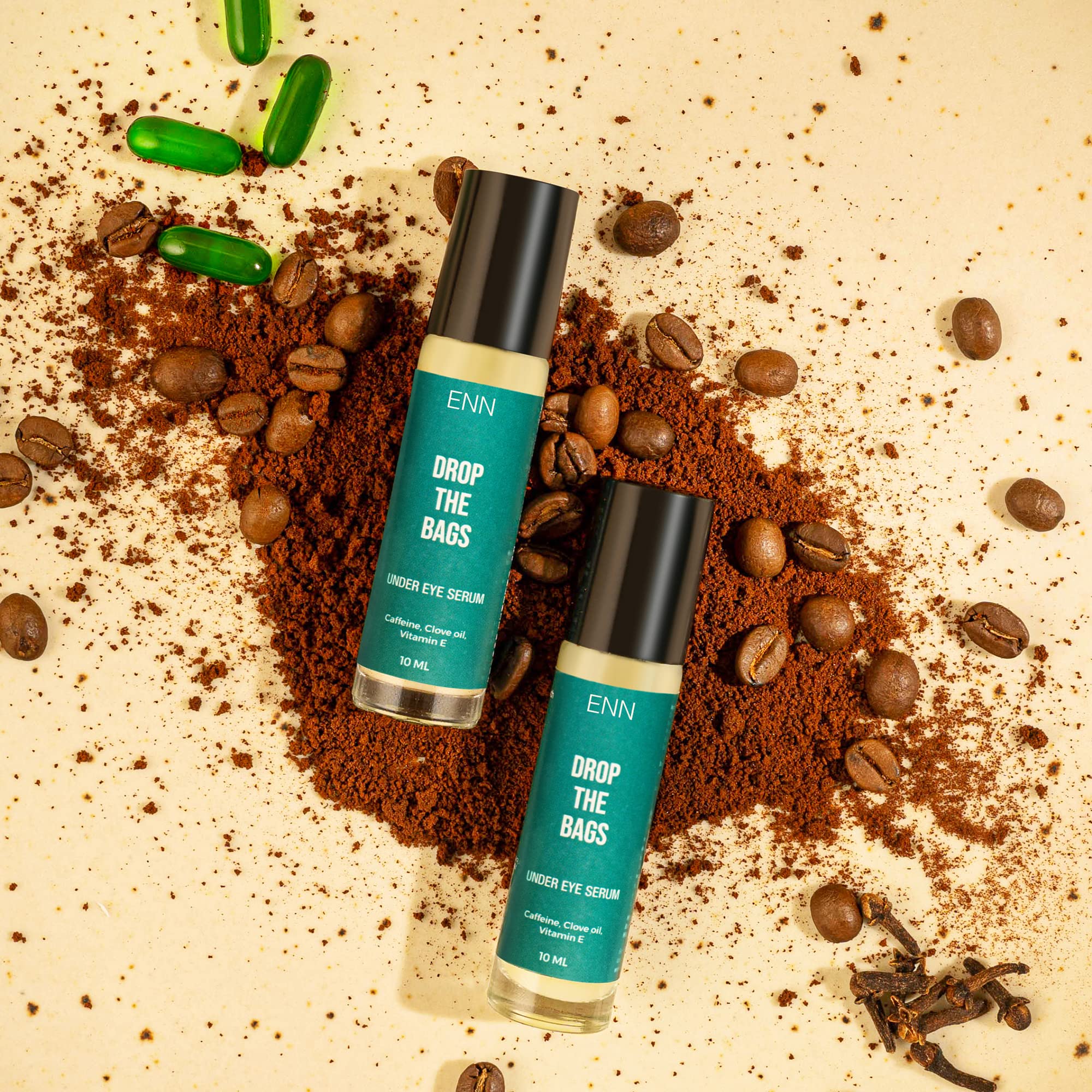ENN Drop the Bags Under Eye Serum for Dark Circles - Caffeine, Clove Oil & Vitamin E Treatment for Women & Men - Reduces Puffiness, Fine Lines & Dark Circles - 10ml - Perfect for Nighttime Skincare & Morning Routine