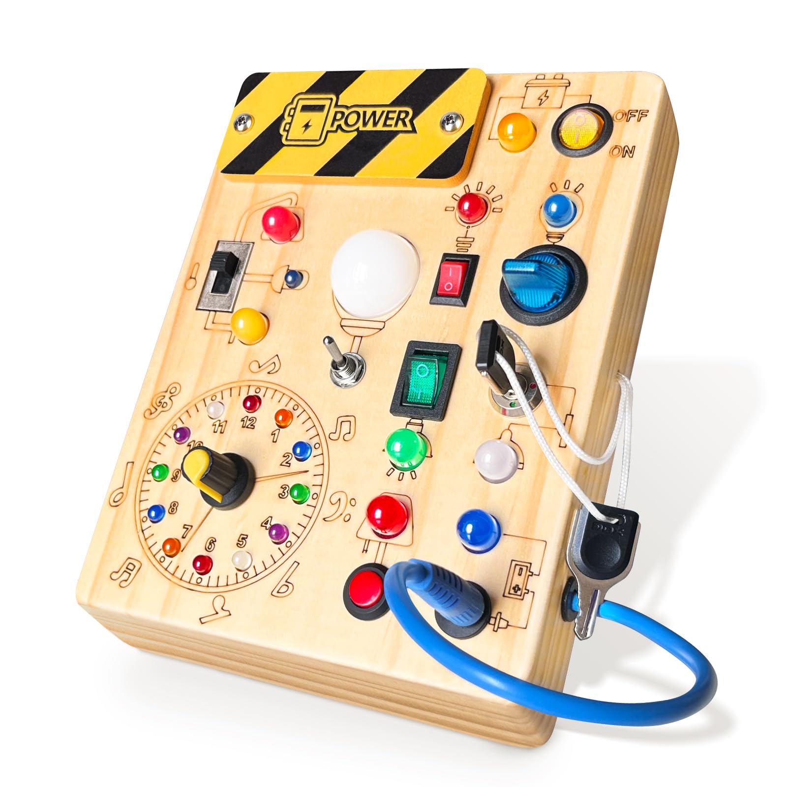 Montessori Busy Board for Toddlers 1-3 Years - Wooden Sensory Travel Toy, Educational Learning Activity Board - Perfect Gift for 1+ Year Old Boys & Girls (Busy Board Plus V2, Medium, Yellow) - Ideal for Airplane Travel, Car Rides & Home Playtime