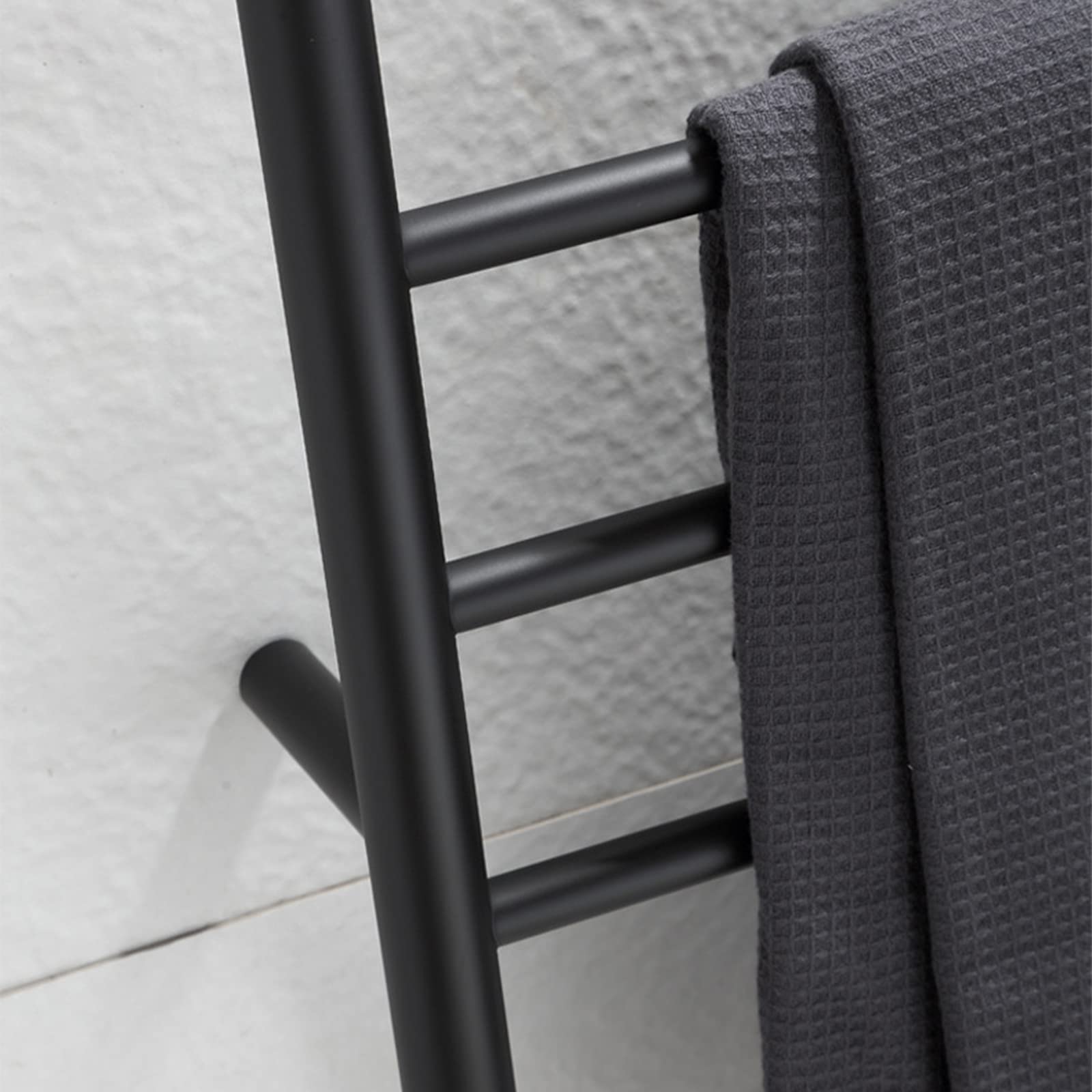 Energy Efficient 304 Stainless Steel Heated Towel Rack - 6 Round Bar Wall Mounted Electric Towel Warmer for Modern Bathrooms | Black Hardwired Design | Perfect for Spa-Like Luxury & Quick Drying Towels