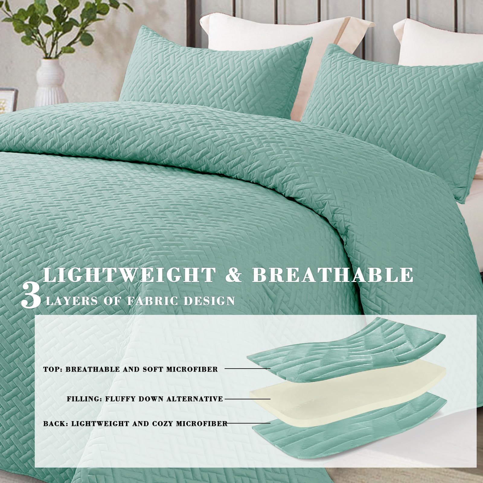 Exclusive Twin Size Quilted Bedding Set with Pillow Sham - Soft Lightweight All-Season Bedspread Coverlet in Teal Green | Perfect for Guest Rooms, Dormitories & Cozy Bedroom Decor