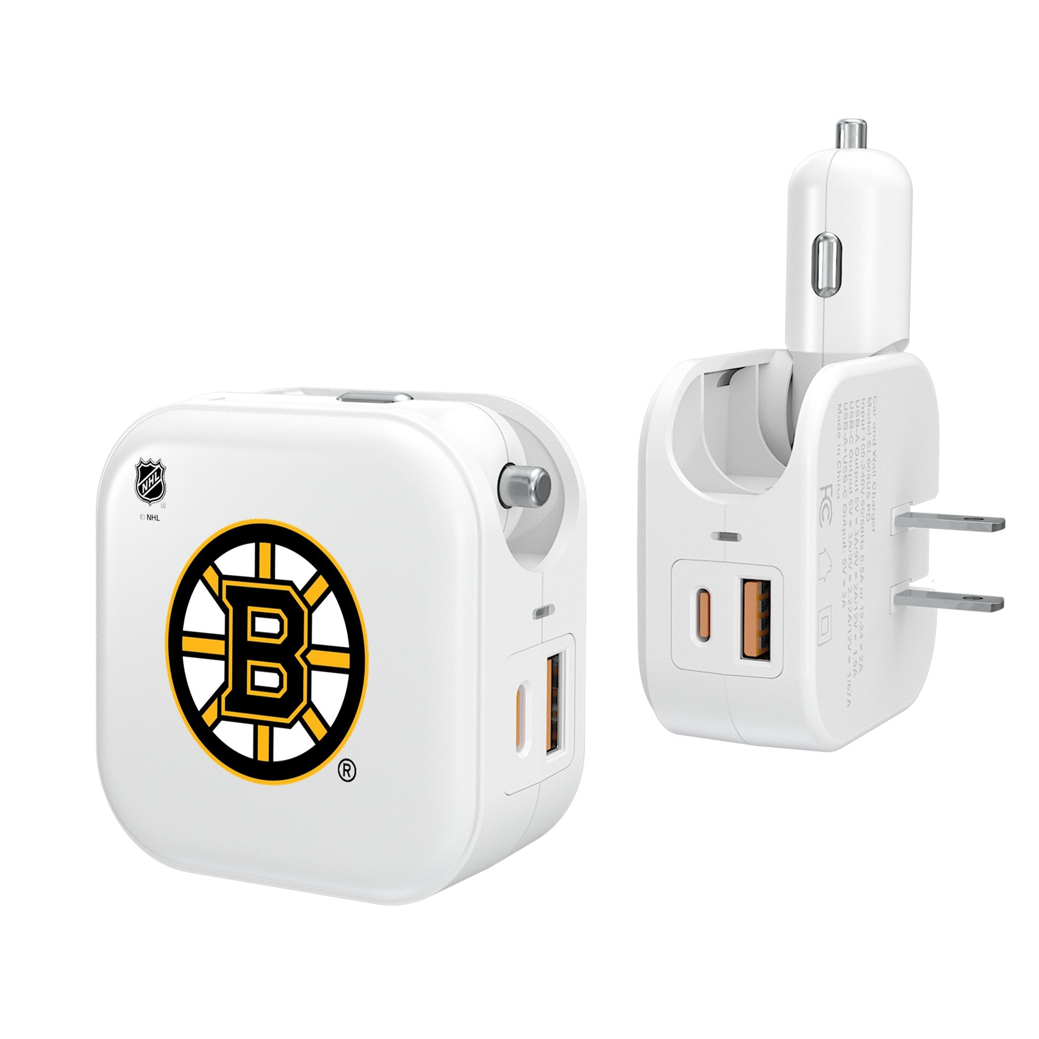 Boston Bruins 2-in-1 USB Charger with Team Logo - Fast Charging Cable for iPhone & Android - Perfect for Home, Office & Travel