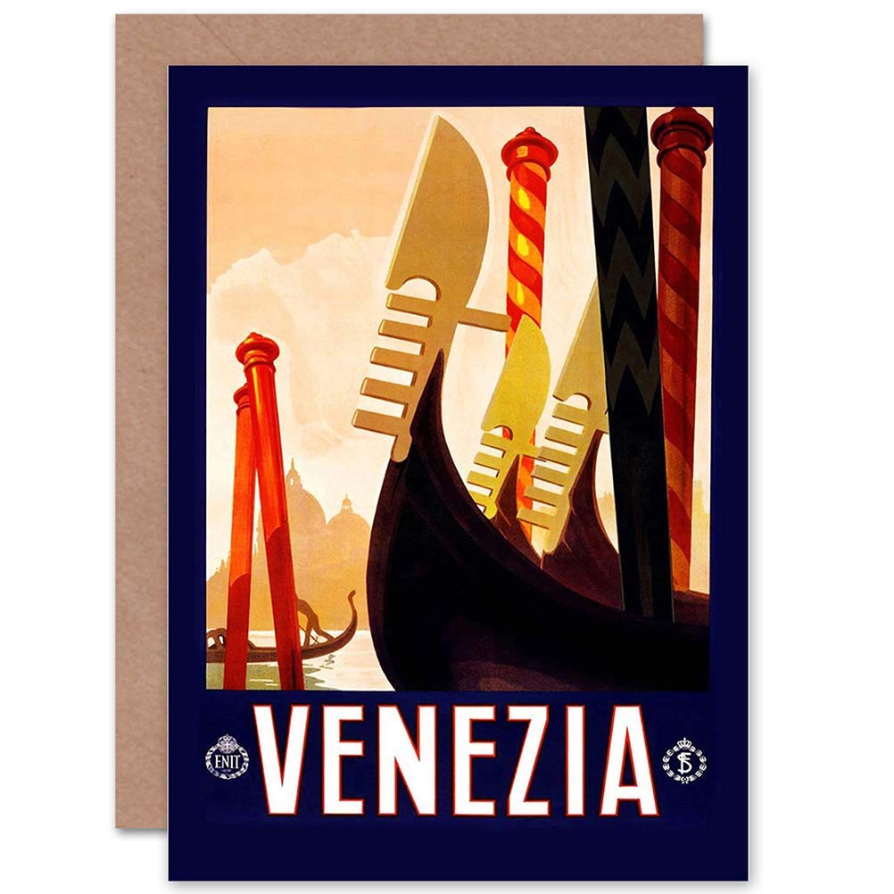 Wee Blue Coo Venice Italy Gondola Canal Travel Greeting Card - Perfect for Birthday, Anniversary & Travel Lover Gifts
