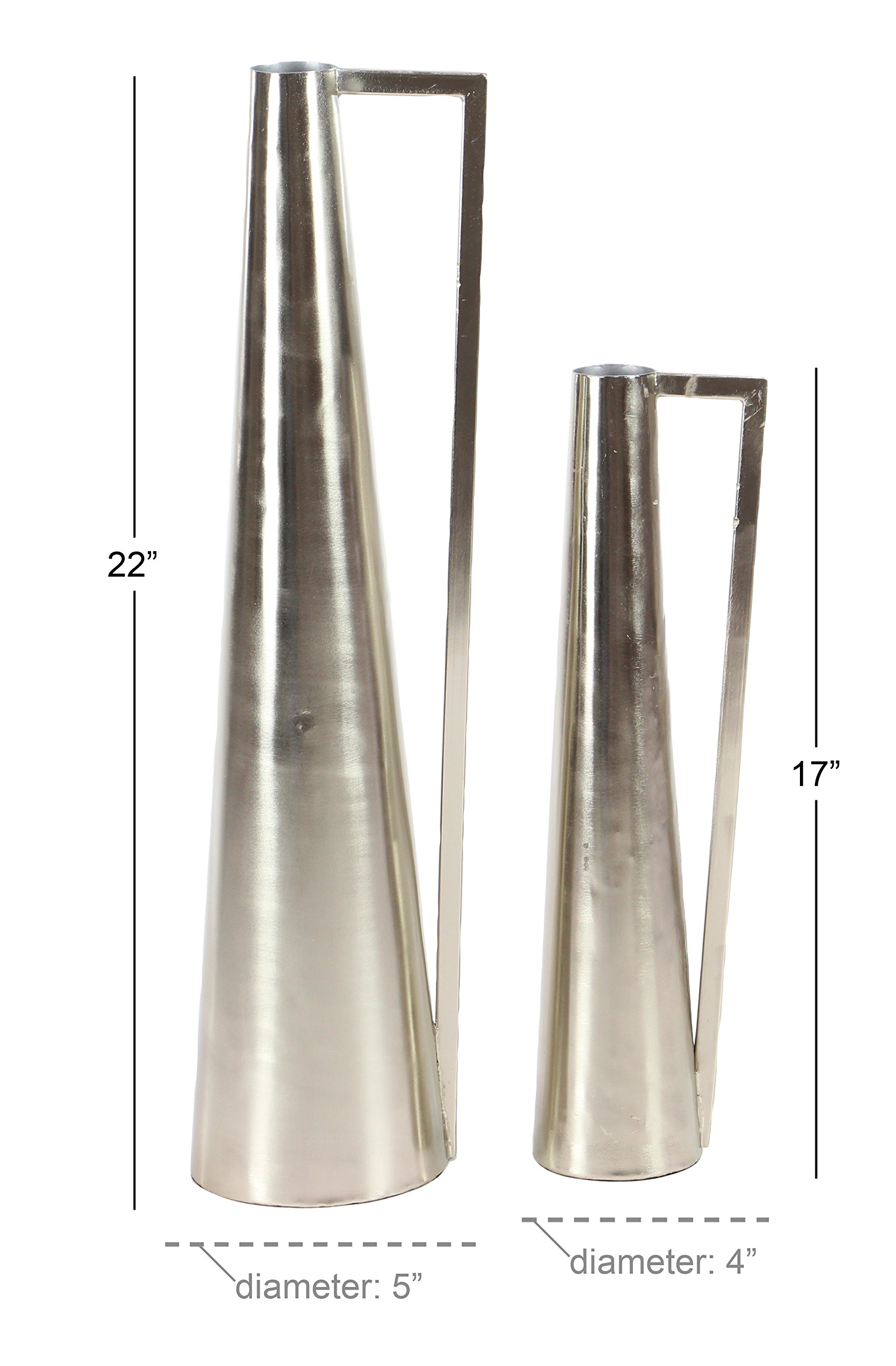 Deco 79 Modern Metal Decorative Vase Set of 2 - Silver Flower Vases with Handles for Home Decor (17