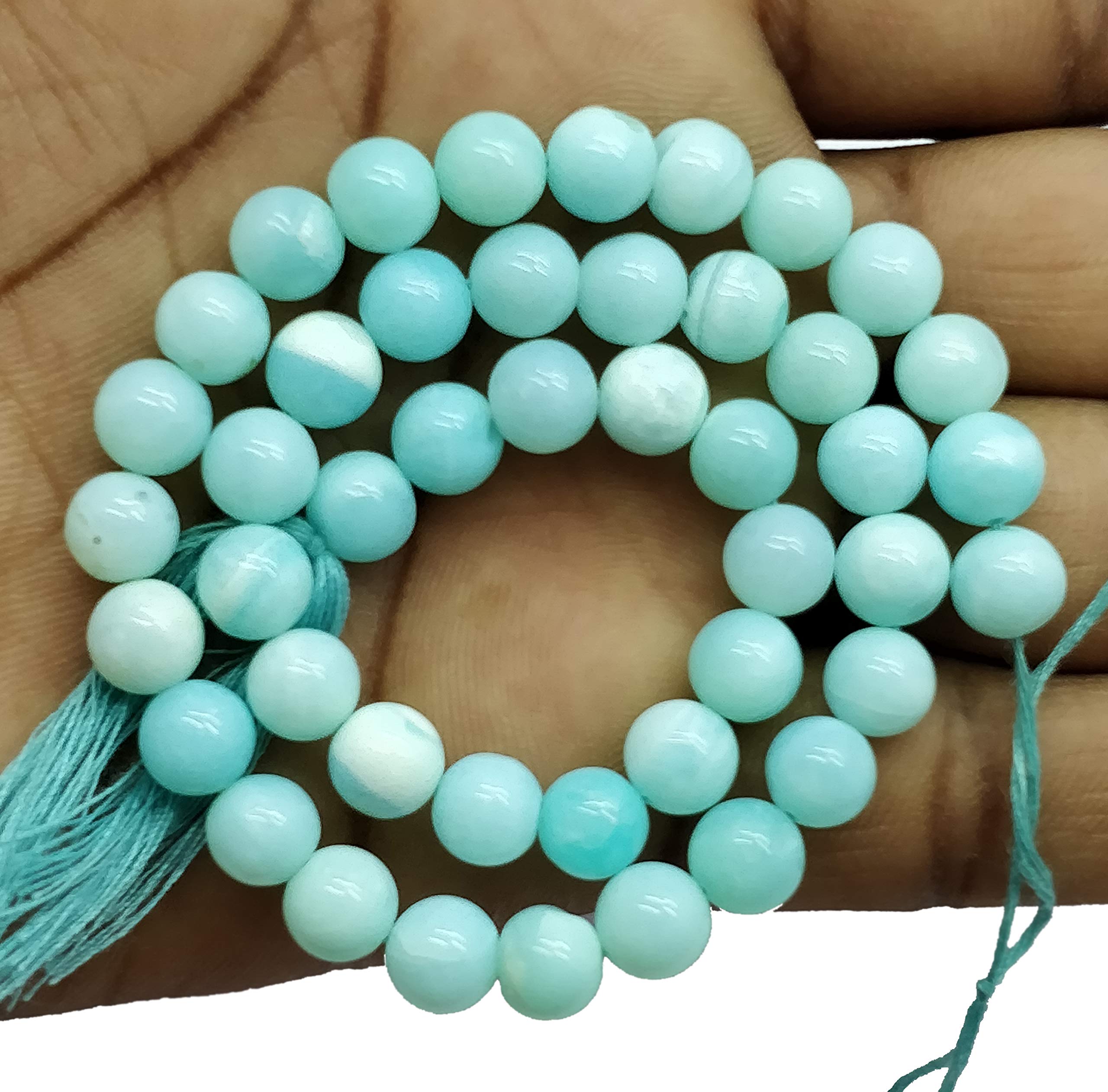 13 Inch Blue Peruvian Opal Round Smooth Cut Beads - Sky Blue Gemstone Beads for DIY Jewelry Making, Necklace & Bracelet Crafting - Perfect for Boho, Hippie & Handmade Jewelry Designs