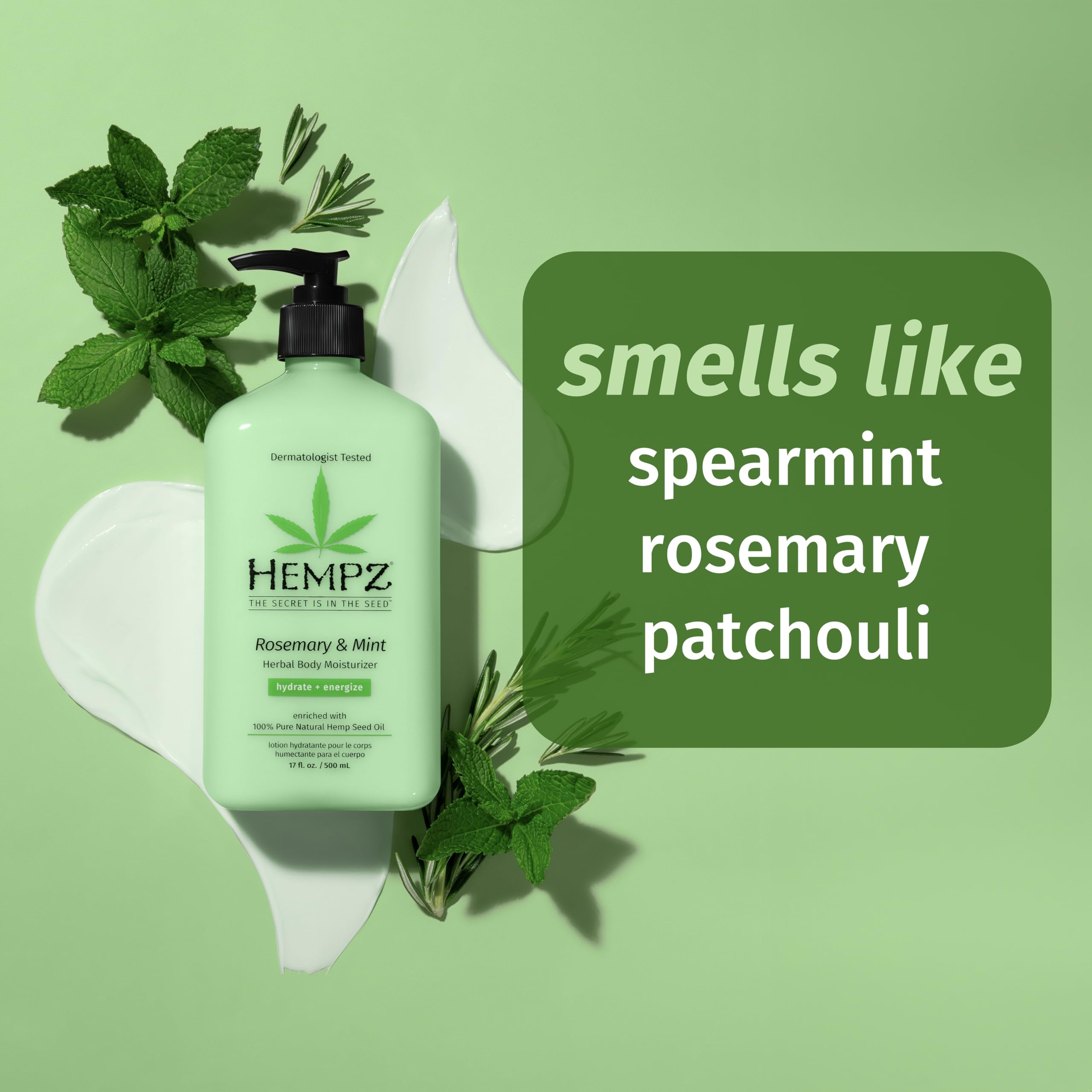 Hempz Body Moisturizer with Rosemary & Mint - 17 Oz Hydrating Lotion Enriched with Hempseed Oil, Vitamin C & Minerals for Dry, Sensitive Skin Care - Men & Women - Perfect for Post-Shower Hydration & Daily Skin Repair