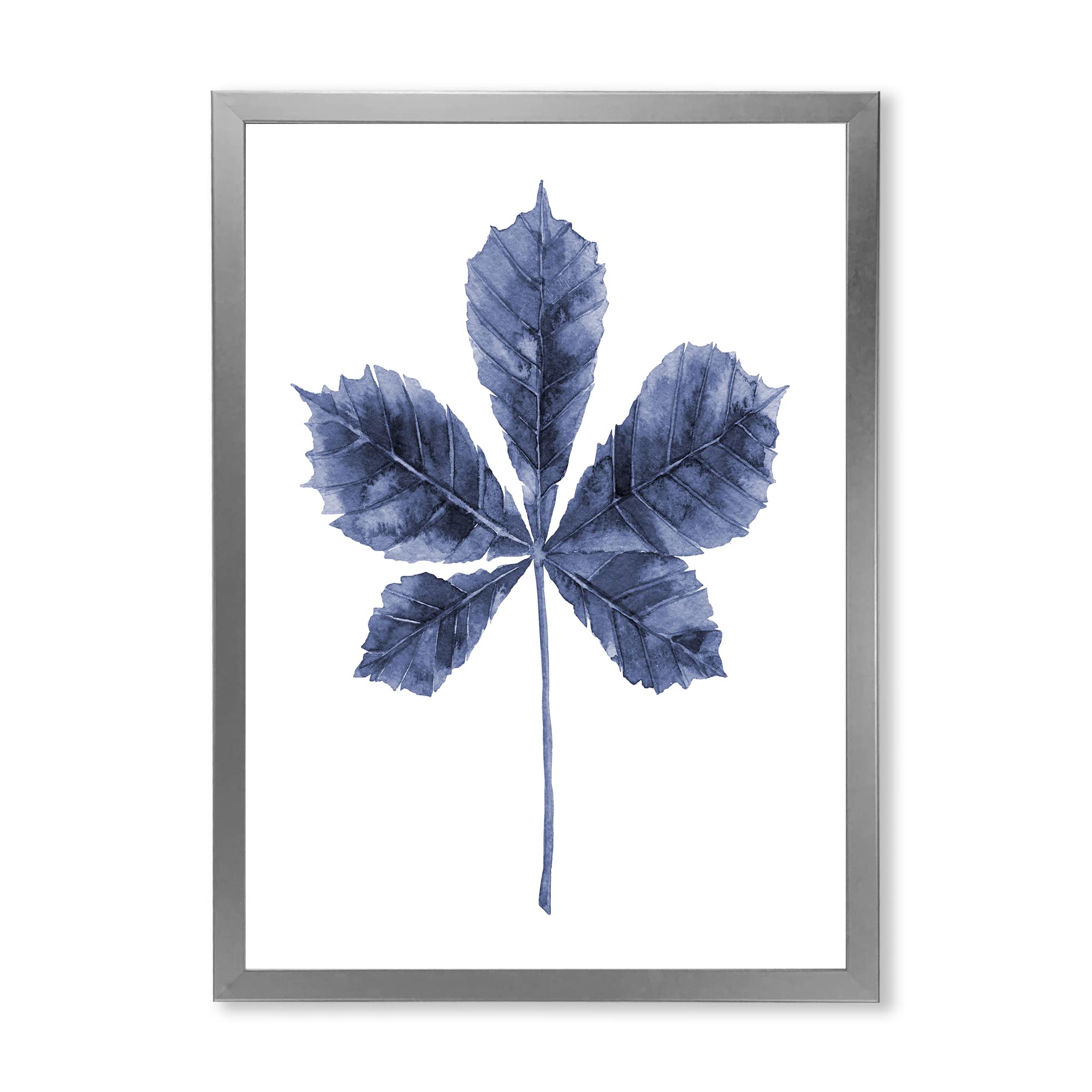 Navy Blue Chestnut Leaf Traditional Framed Wall Art - Vintage Botanical Home Decor for Living Room, Bedroom & Office - Perfect for Farmhouse, Rustic & Classic Interior Design Styles