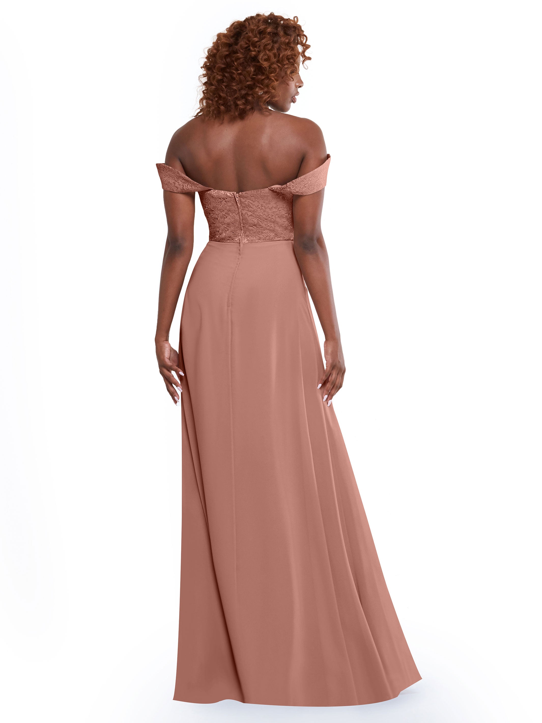 Elegant Off-the-Shoulder Chiffon A-Line Bridesmaid Dress with Lace Bodice - Perfect for Weddings, Formal Events & Special Occasions