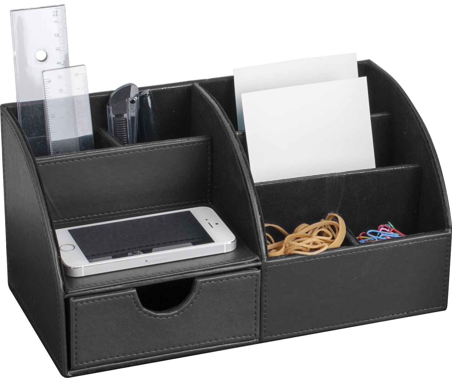 Premium PU Leather Pencil Case & Desk Organizer - Large Capacity Black Stationery Holder for School, Office & Home Organization