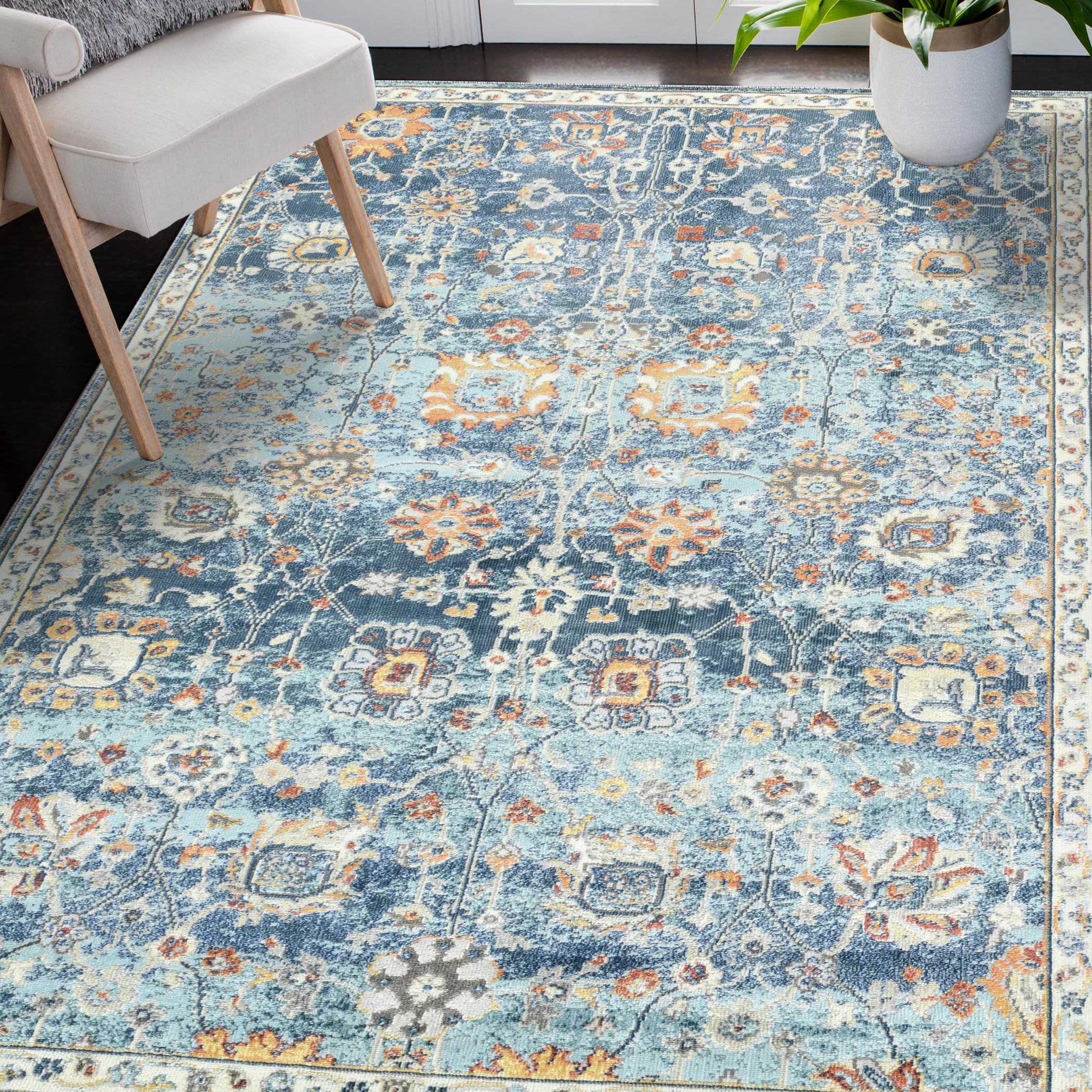 AMER Rugs Bohemian Hialeah Collection 5x7 Indoor/Outdoor Area Rug - Navy Blue Bohemian Rug for Living Room, Bedroom, Dining & Kitchen - Perfect for Home Decor, Patio & High Traffic Areas