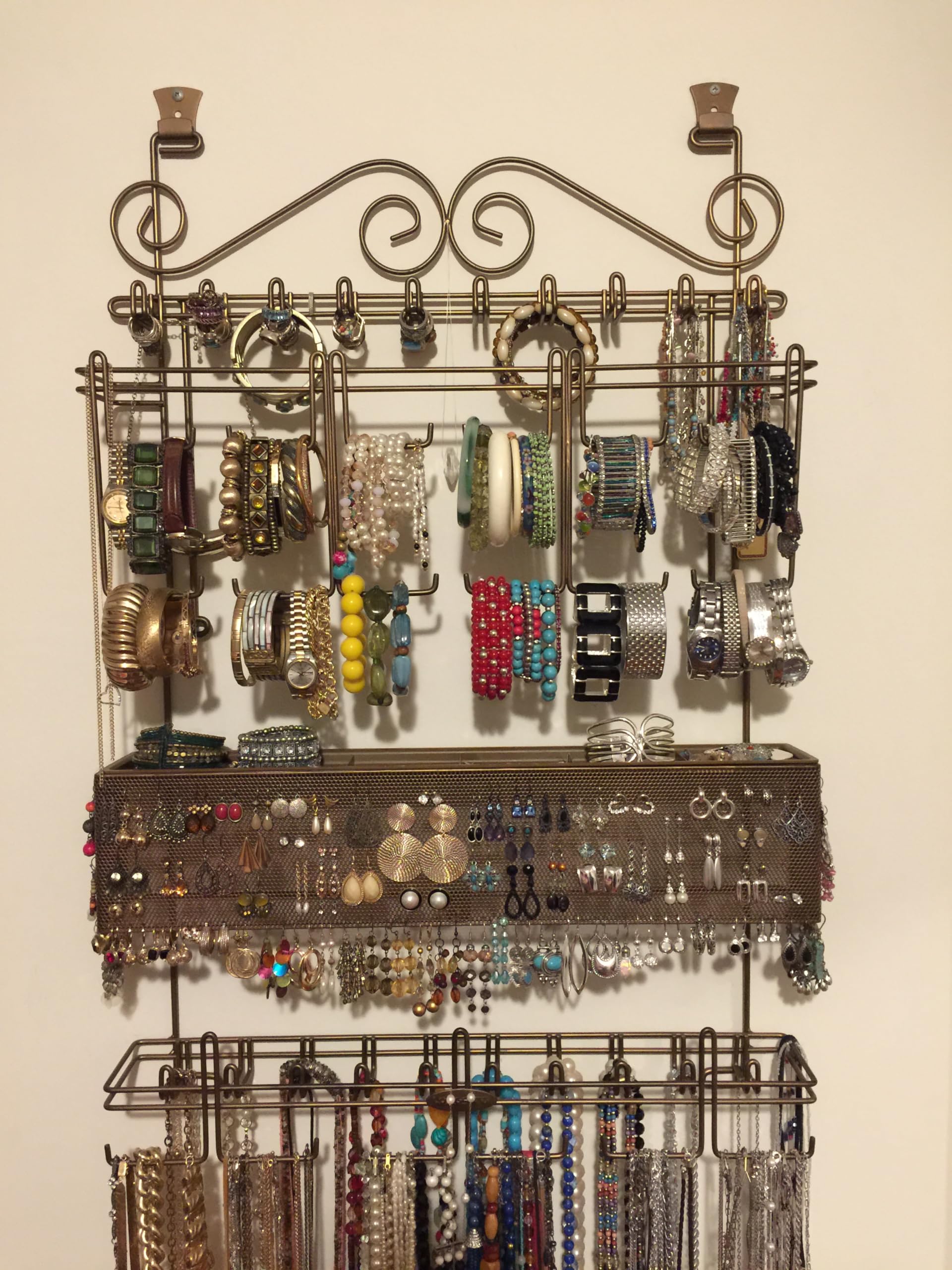 Longstem Hanging Jewelry Organizer #7100 - Bronze Over-the-Door/Wall Mount Jewelry Storage Holder for Earrings, Necklaces, Bracelets & Watches (Holds 300+ Pieces) - Perfect for Bedroom, Closet & Bathroom Organization