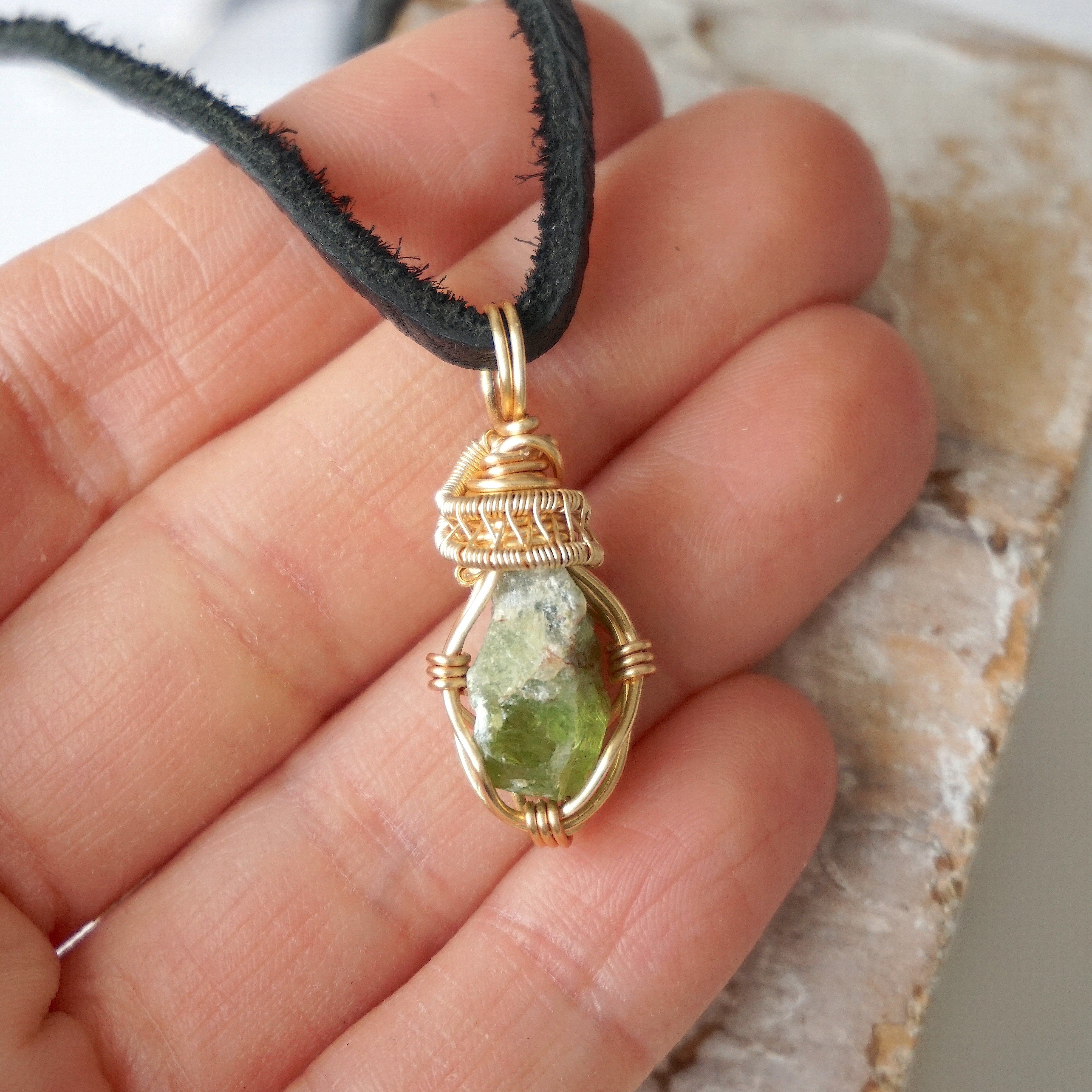 Peridot Necklace - 14k Gold Filled Wrapped Charm Pendant Jewelry for Women, Gift for Her, Birthday, Anniversary, Valentine's Day