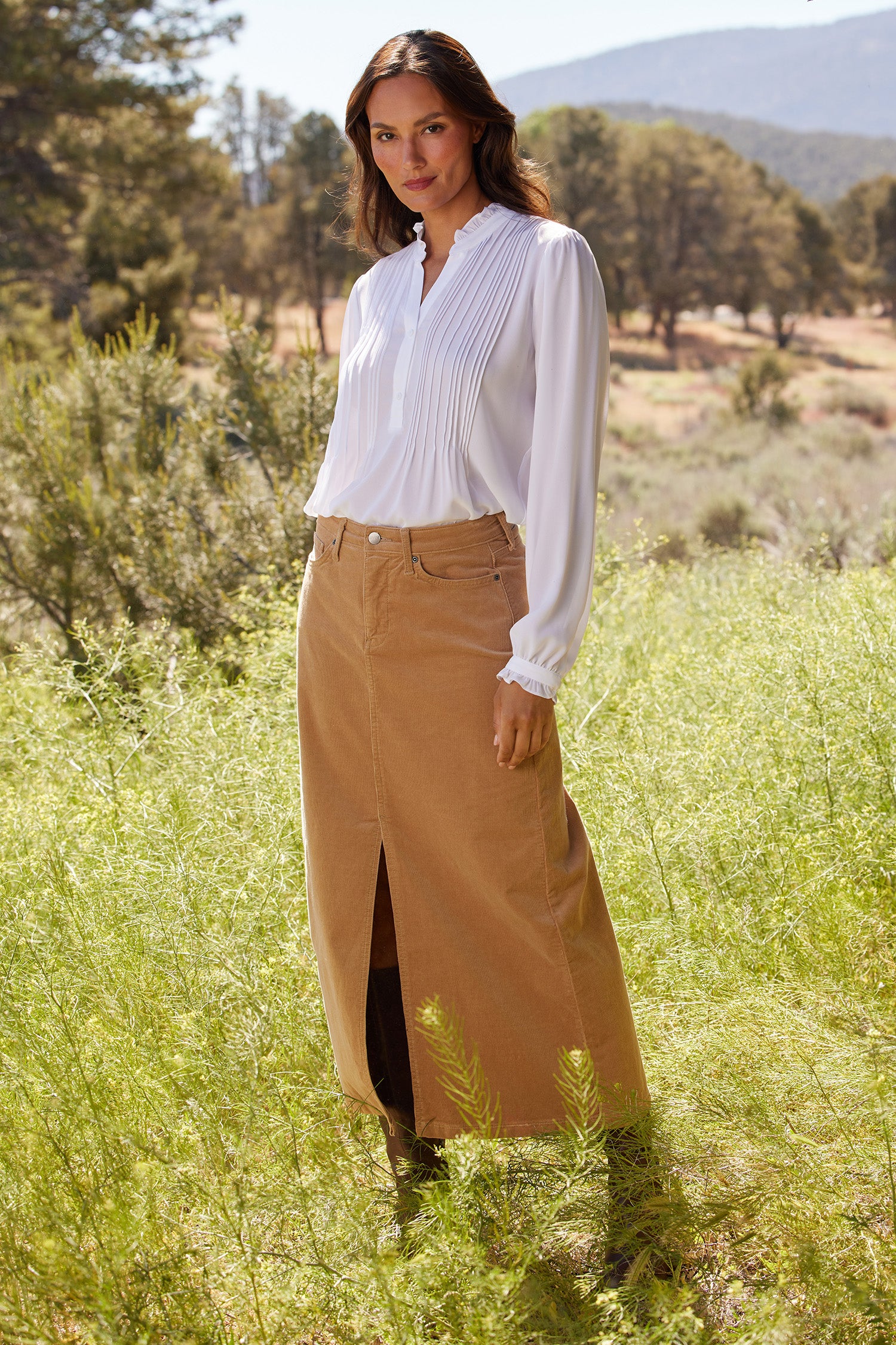 Elegant High Rise Long Skirt in Sand Dune - Perfect for Casual Outings, Date Nights & Boho Fashion Looks